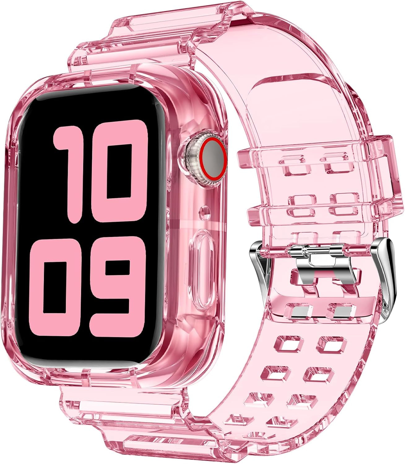 Compatible for Clear Apple Watch Band with Bumper Case, Women Men Glitter Bling TPU Sport Strap for Iwatch SE Ultra Series 10 9 8 7 6 5 4 3 2 1