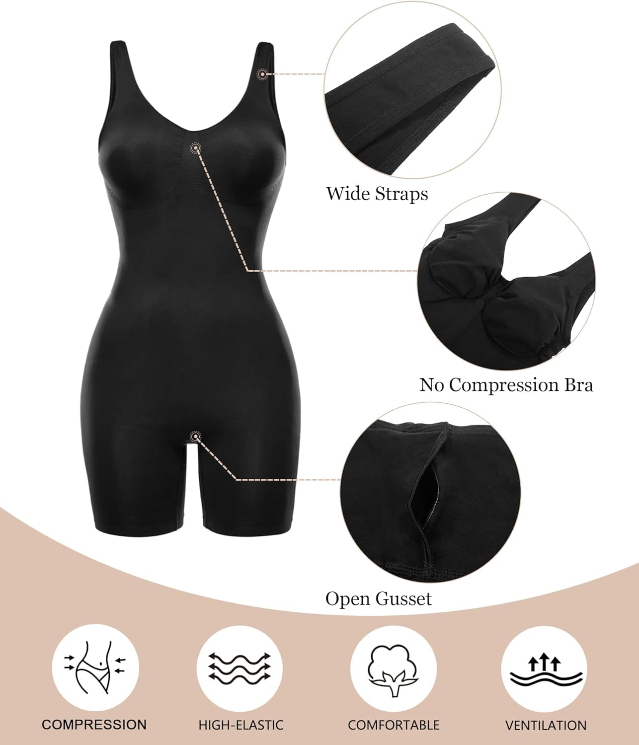 Women'S Shaping Mid-Thigh Bodysuit Tummy Control Shapewear Seamless Sculpting Body Shaper