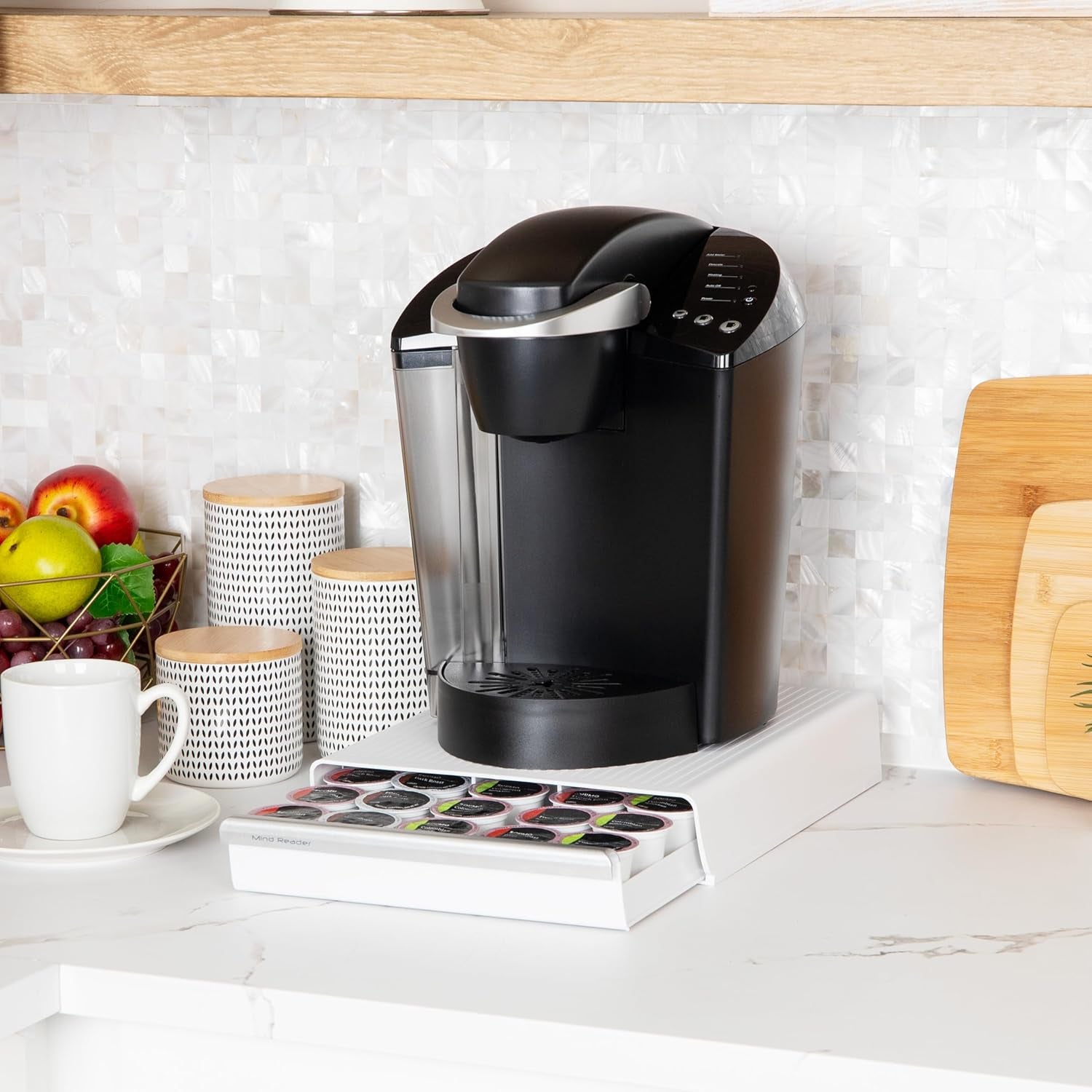 Single Serve Coffee Pod Drawer, 30 Pod Capacity, Countertop Organizer, 10.5"L X 12.75"W X 2.5"H, White