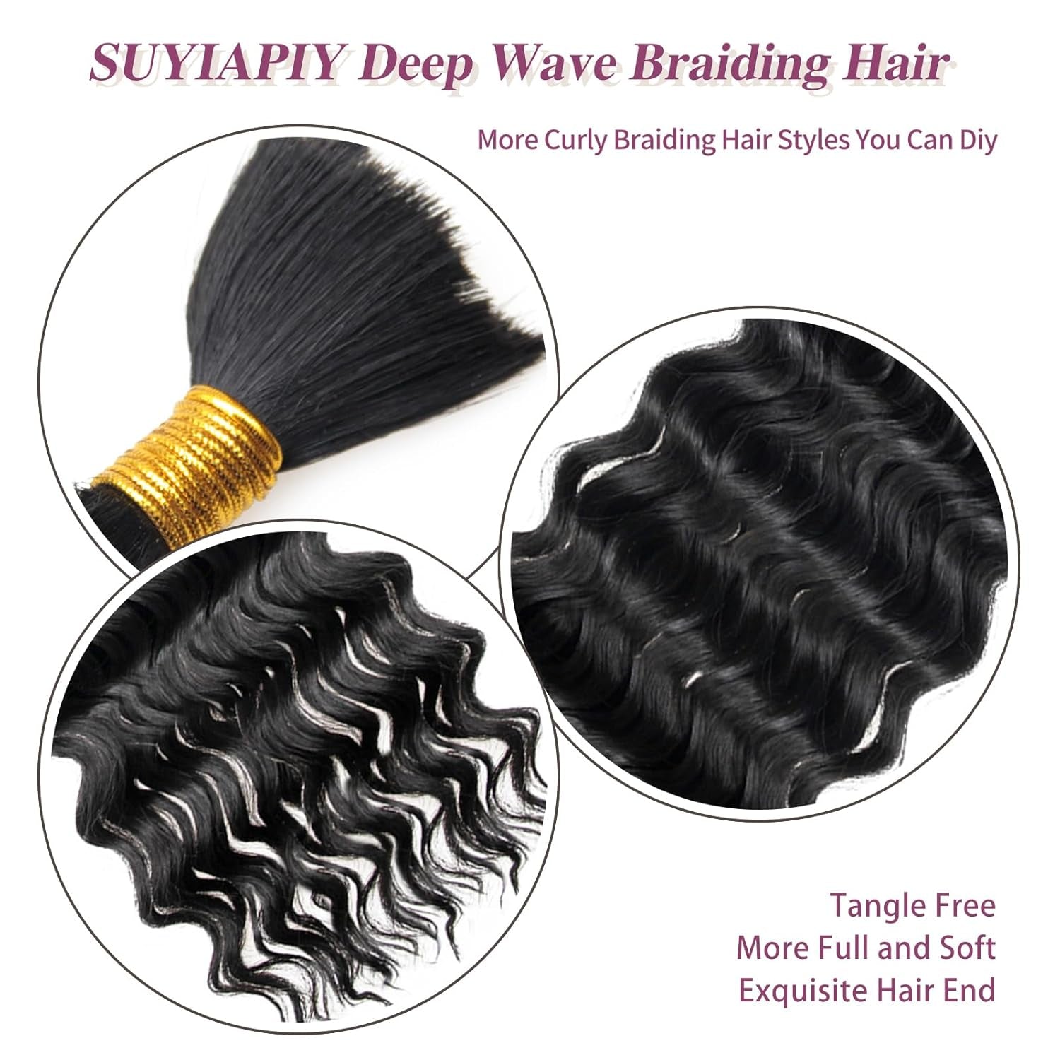 Boho Hair for Braiding Curly Braiding Hair Deep Wave Bulk Hair for Braiding 2 Bundles 100G Natural Black Micro Twist No Weft Wet and Wavy Braiding Hair (1B, 18 Inch)