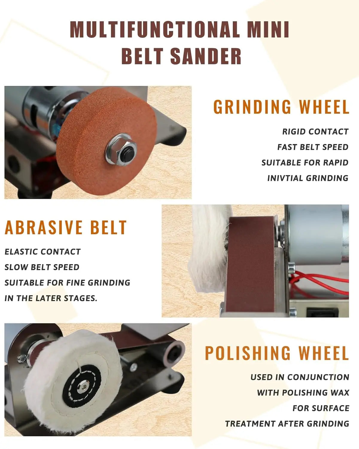 Mini Belt Sander Electric Spindle Sander 15° Belt Sander for Knife Making 7 Adjustable Speed Knife Polishing Kit