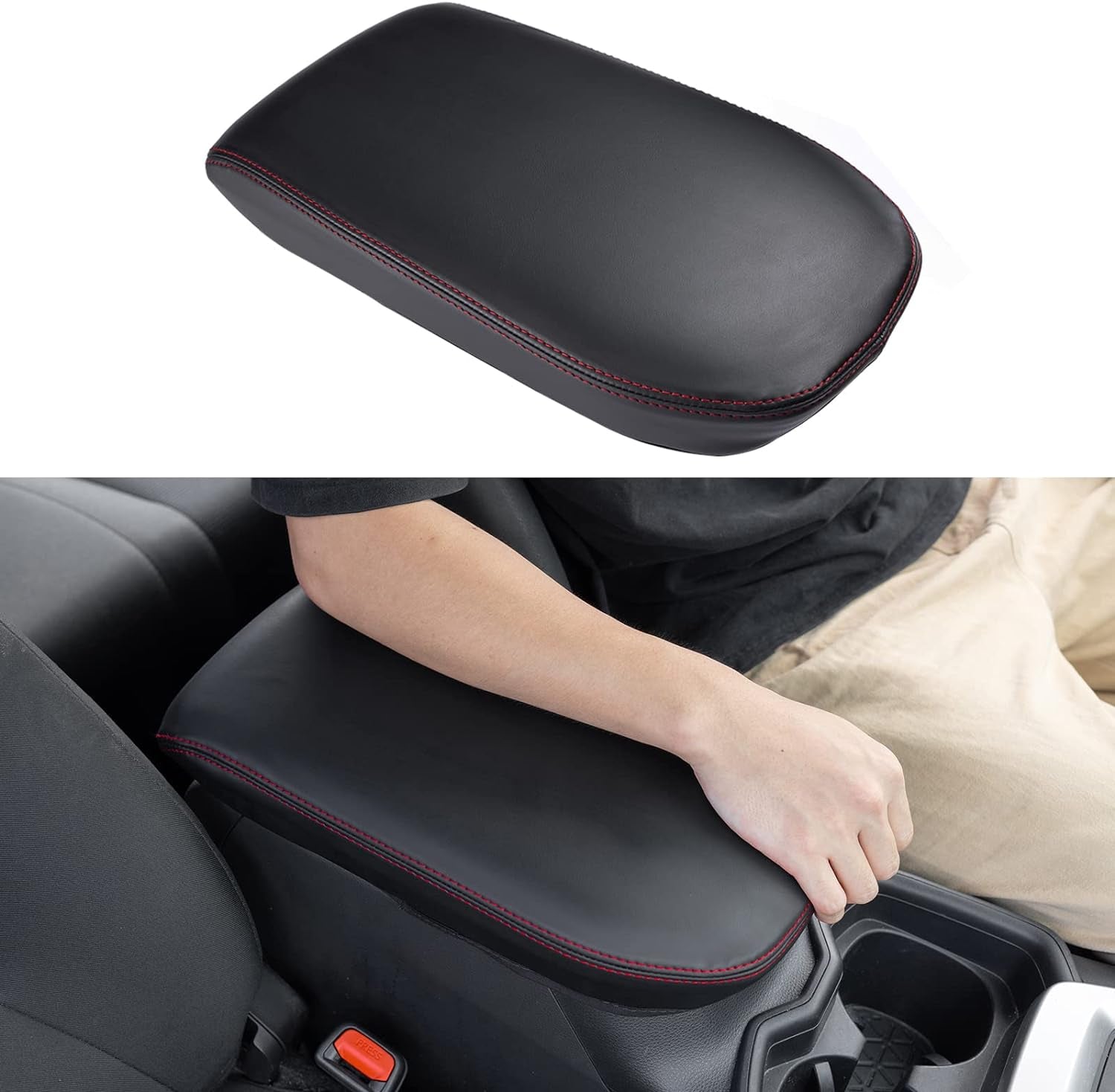 Center Console Armrest Cover for 2025 Toyota RAV4 Accessories 2024 2023 2022 2021 2020 2019 Leather Middle Console Lid Cover Pad Protector Elbow Arm Rest Covering Car-(Black)
