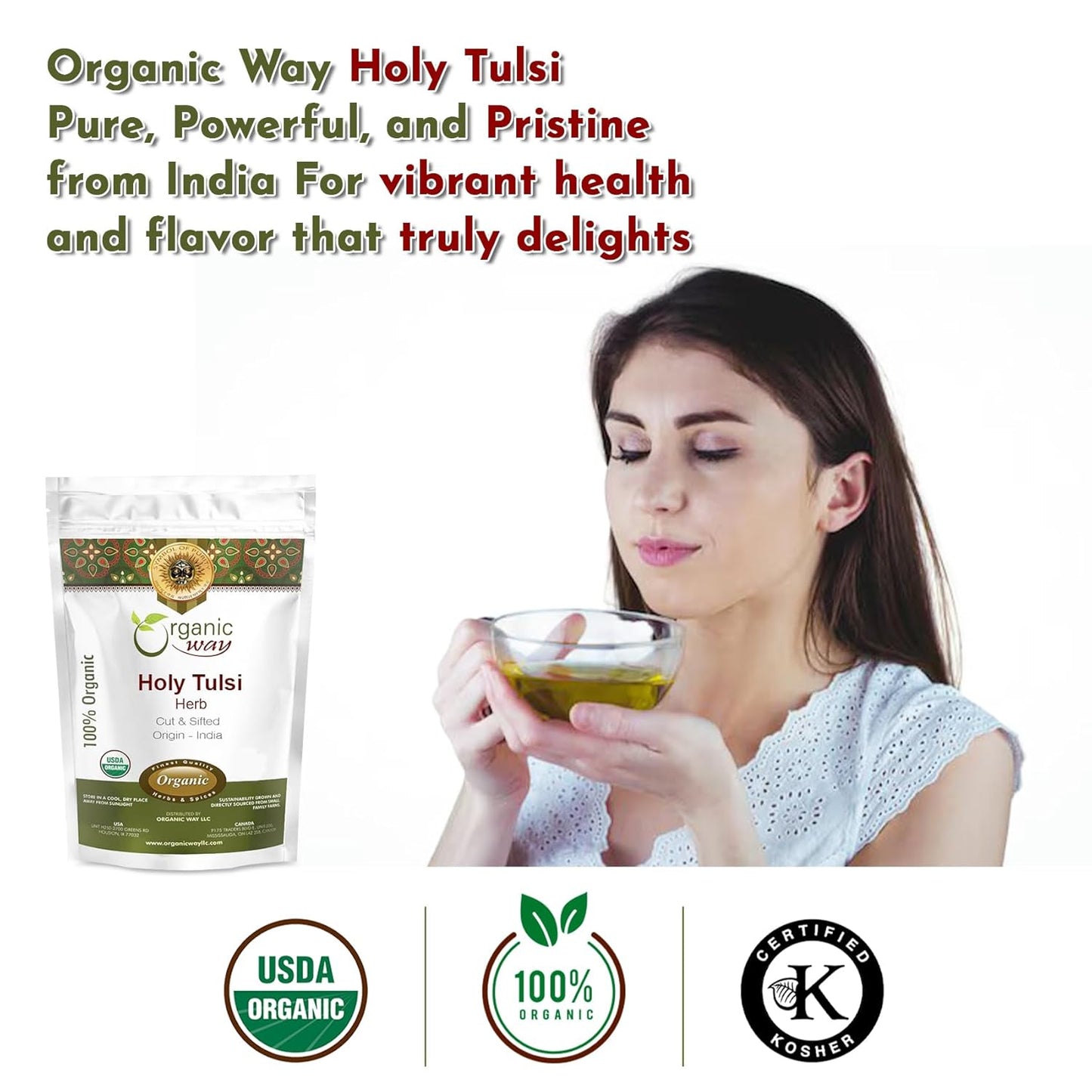 Holy Tulsi/Holy Basil Herb Cut & Sifted (Ocimum Tenuiflorum) - Organic & Kosher Certified | Raw, Vegan, Non GMO & Gluten Free | USDA Certified | Origin - India (1/4 LBS / 4 Oz) TLBH