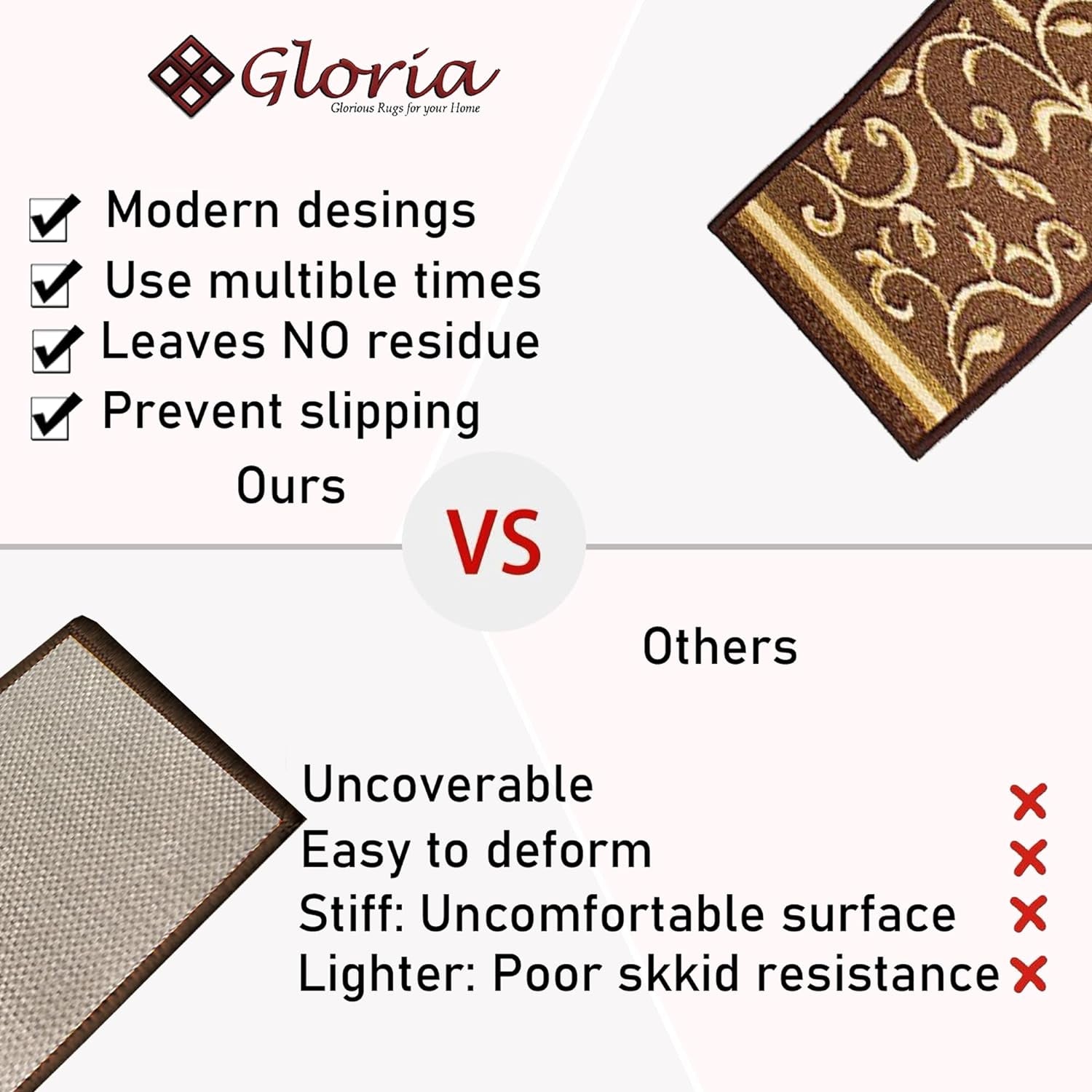 Rug Non-Slip Rubber Back Carpet Stair Treads - Skid Resistant Stair Mats (8.5" X 26") (7, 1923)