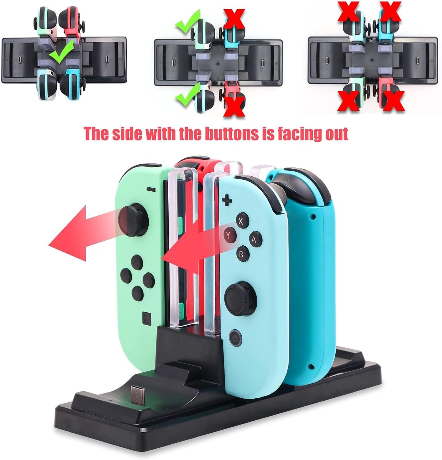 Controller Charger Dock for Nintendo Switch, 6 in 1 Charging Station for Nintendo Switch Joy-Con Controllers and Pro Controllers Black(Not for Powera Pro Controllers)