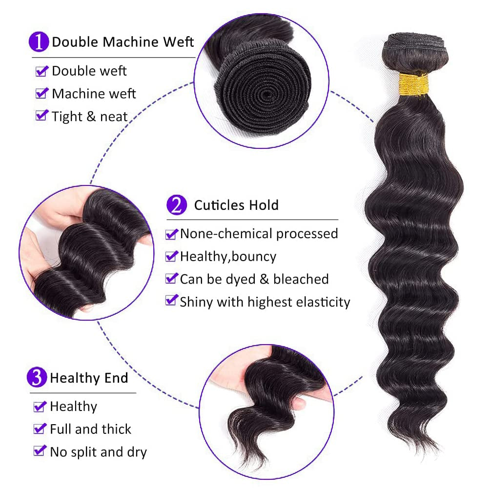 Brazilian Loose Deep Wave Bundles with Closure Loose Wave Human Hair Bundles with Closure Brazilian Deep Weave Bundles 100% Real Unprocessed Virgin Human Hair Bundles with 4 * 4 Closure 10 12 14 +10