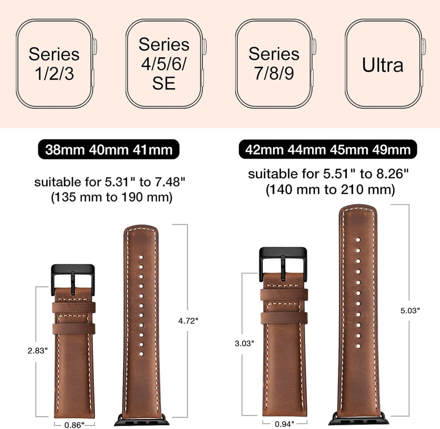 Leather Bands Compatible with Apple Watch Band 49Mm 45Mm 44Mm 42Mm for Men Women, Top Grain Genuine Leather Replacement Strap for Iwatch Ultra2 Ultra SE2 SE Series 9 8 7 6 5 4 3 2 1