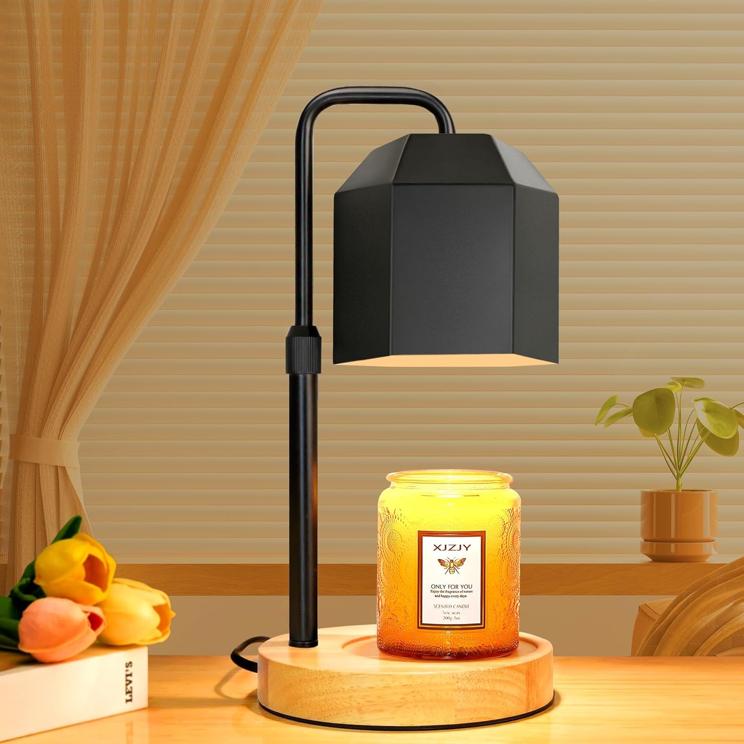 Candle Warmer Lamp with Timer Dimmer,Adjustable Height Candle Warmer, Candle Lamp for Scented Wax Jar Candles,Mothers Day Gifts for Women,House Warming Gifts for New Home Bedroom Decor,Black