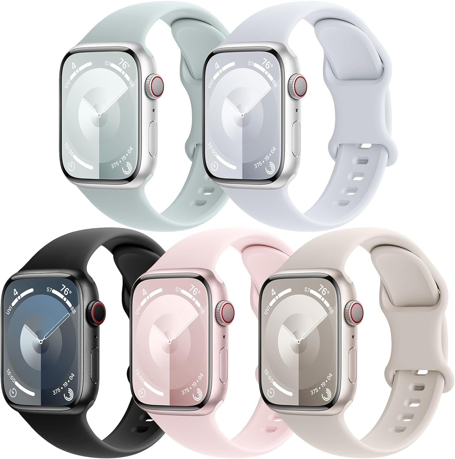 5 Pack Silicone Sport Straps Compatible for Apple Watch Band 38Mm 40Mm 41Mm 42Mm 44Mm 45Mm 49Mm for Women Men,Soft Waterproof Wristbands for Iwatch Series 9 Ultra 8 SE 7 6 5 4 3