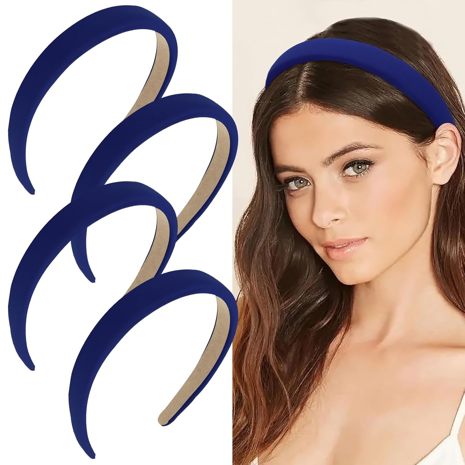 Headbands for Women, 4Pcs Padded Headbands Non Slip Soft Thick Comfortable Headbands Cute Brown Black Pink White Fall Headband Aesthetic Y2K Halloween Costume Hair Accessories for Women Girls