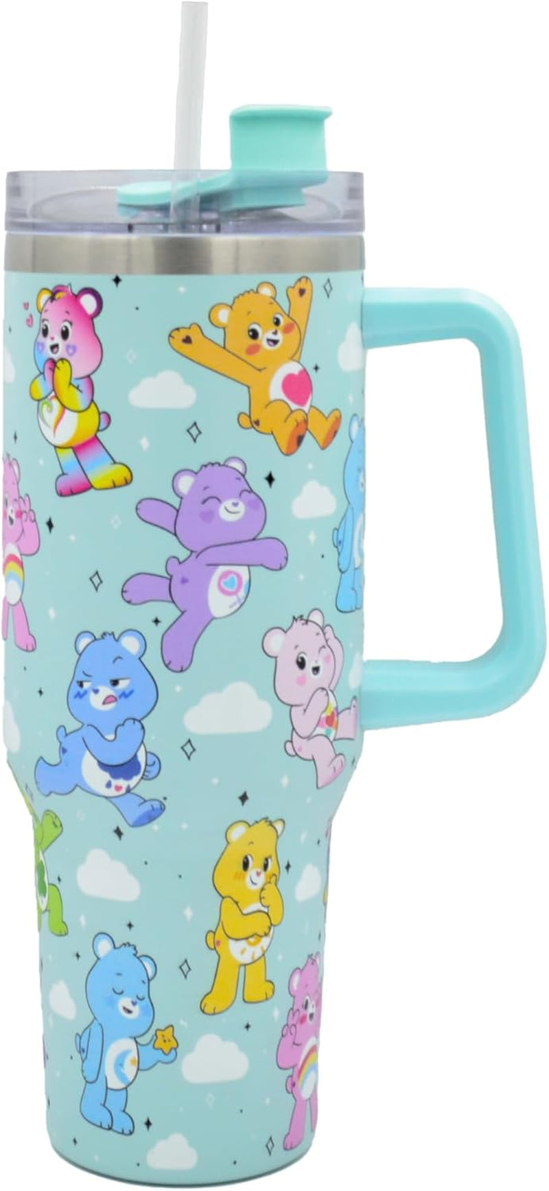 Care Bears 40Oz / 1200 ML Tumbler with Straw & Lid | Leak & Spill Proof Travel Mug | Stainless Steel Double Wall Vacuum Insulated Water Bottle with Handle Keeps Cold for 17Hrs or Hot for 5Hrs UK