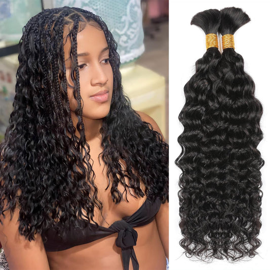 Human Braiding Hair 14Inch Water Wave Bulk Human Hair for Braiding 100G 2Bundle/Pack No Weft Human Hair Bundles for Braiding Micro Human Braiding Hair for Boho Braids(14Inch,Natural Black)
