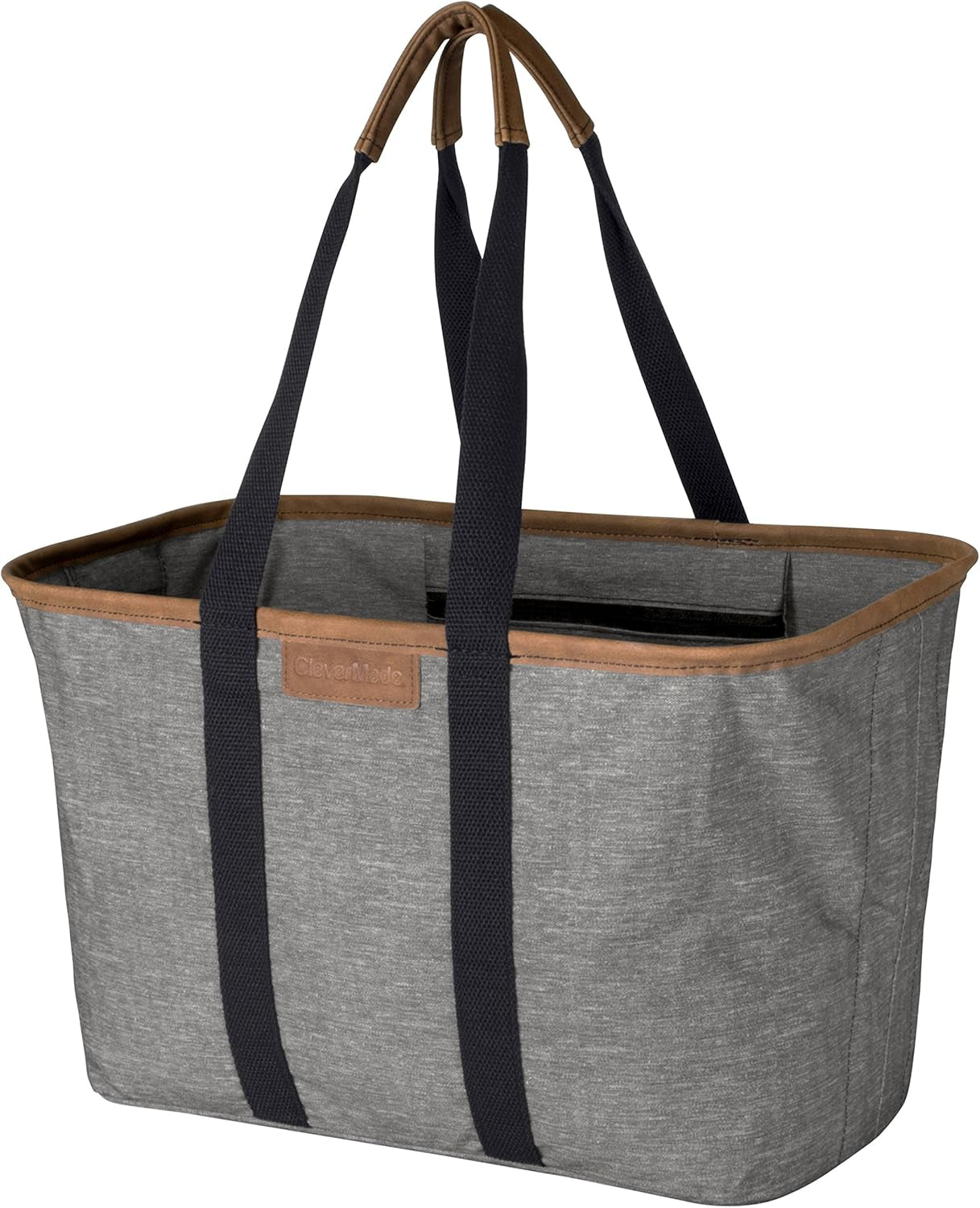 Collapsible LUXE Tote, Geometric Taupe - 30L (8 Gal) Structured Tote Bag with Handles and Reinforced Bottom - Reusable Grocery Bag, Shopping Bag, Utility Tote Bag