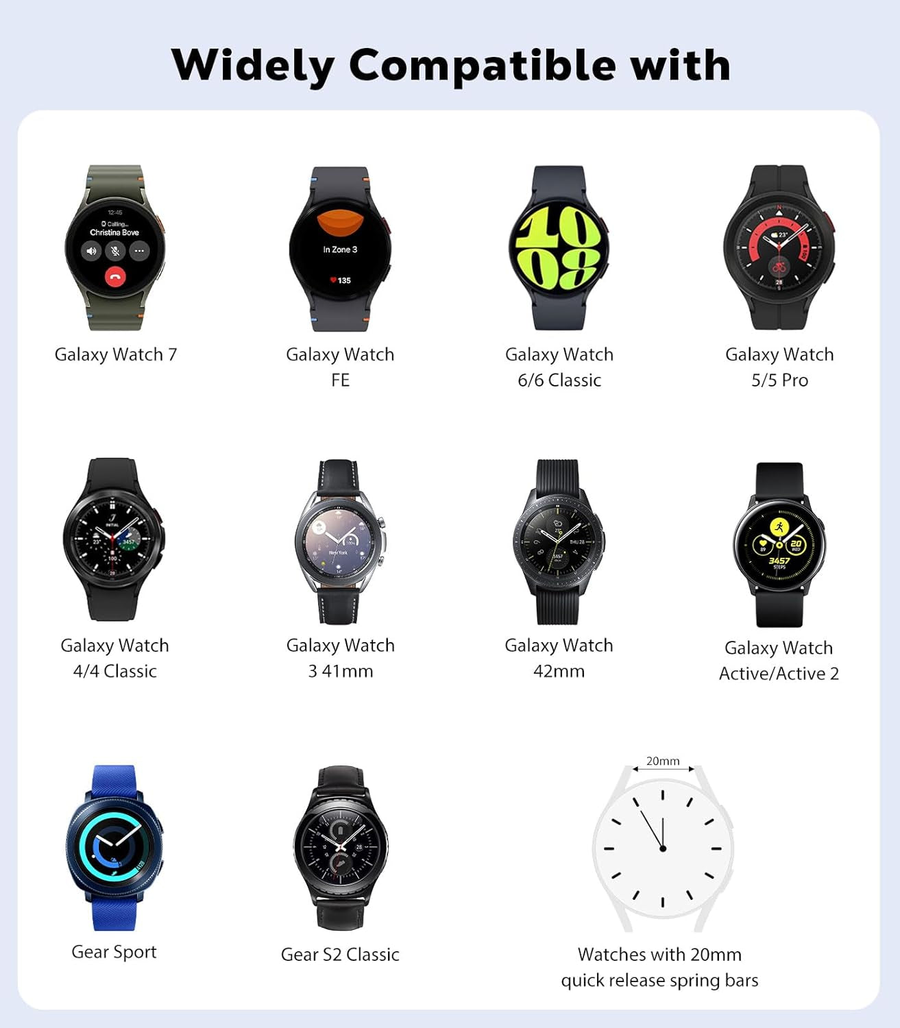Braided Solo Loop Compatible with Samsung Galaxy Watch 6 5 4 Band 40Mm 44Mm/6 Classic 43Mm 47Mm/5 Pro 45Mm/4 Classic 42Mm 46Mm/3 41Mm/Active 2, 20Mm Stretchy Sport Band, Colorful Blue