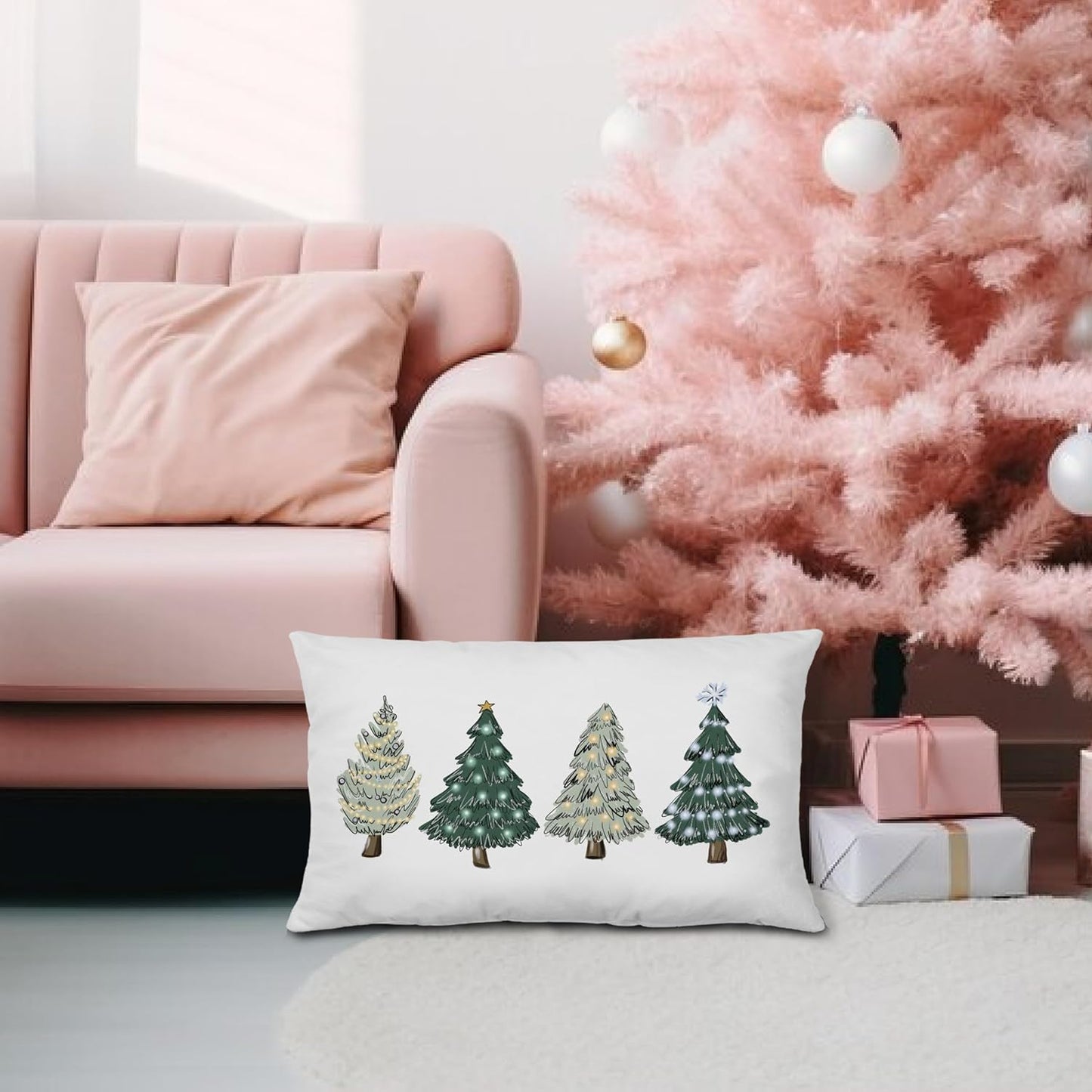 Green Christmas Decor Green Christmas Pillows Covers,Green Christmas Tree Pillow Covers 12X20,Green Christmas Decorations,Christmas Trees Xmas Pillow Cases Cushion Covers Green Christmas Pillow Covers