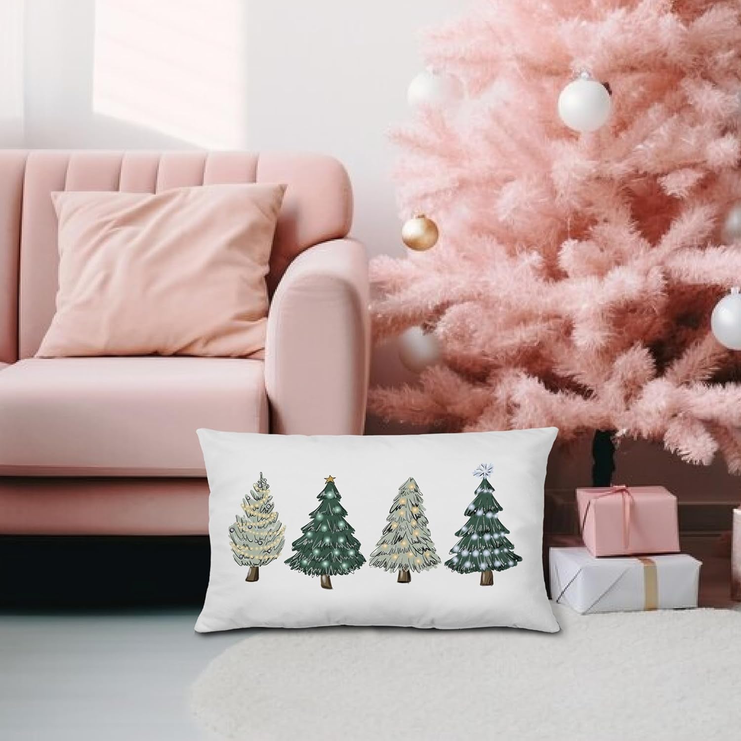 Green Christmas Decor Green Christmas Pillows Covers,Green Christmas Tree Pillow Covers 12X20,Green Christmas Decorations,Christmas Trees Xmas Pillow Cases Cushion Covers Green Christmas Pillow Covers