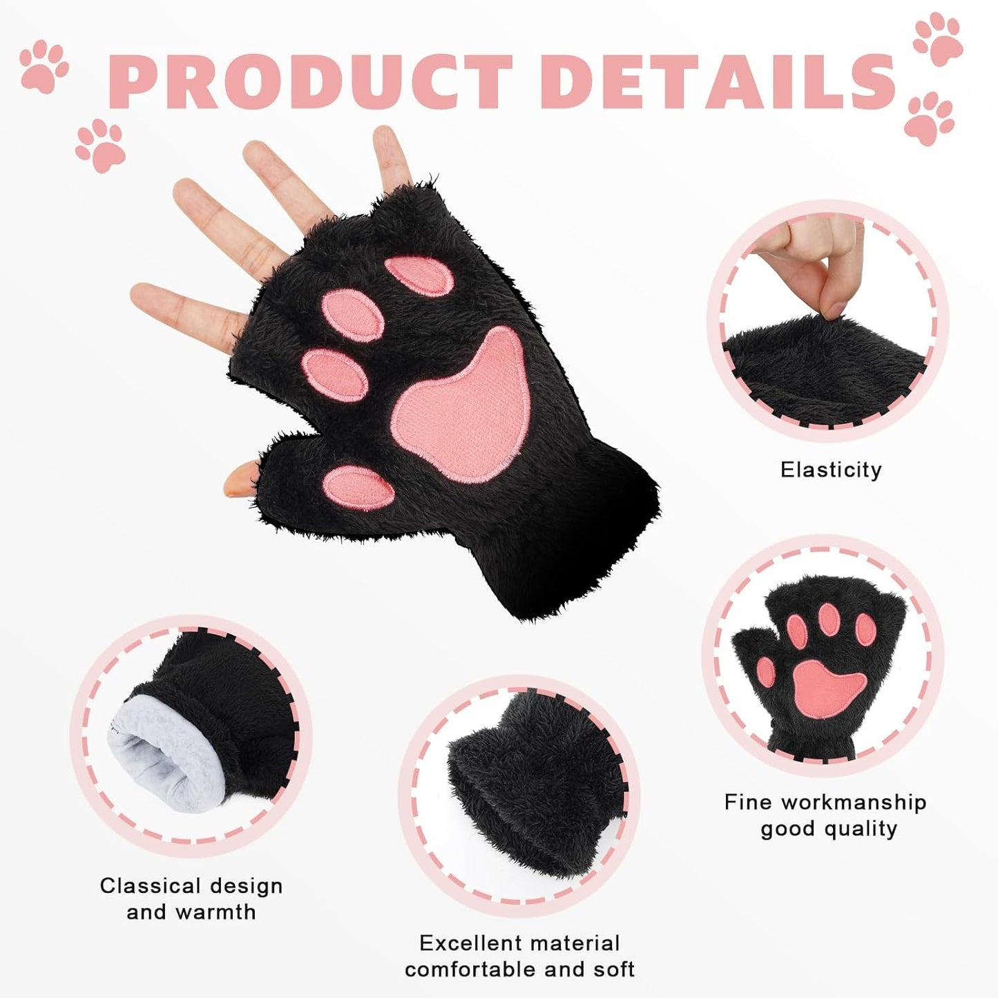 Cat Claw Bear Paw Fingerless Winter Plush Gloves 1*Pair