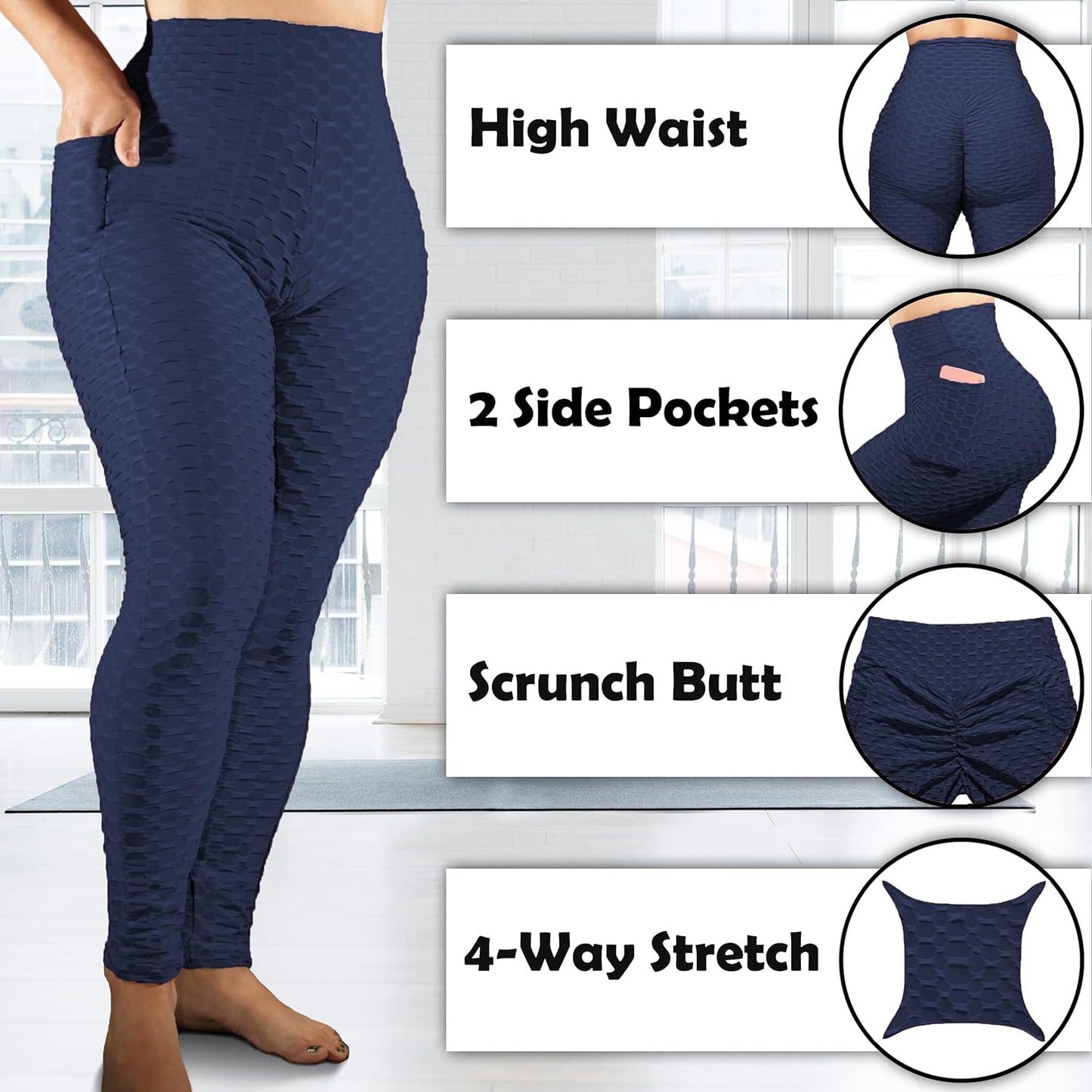 Womens Yoga Pants with Pockets Tummy Control Scrunched Booty Textured Leggings Peach Butt Lift TIK Tok