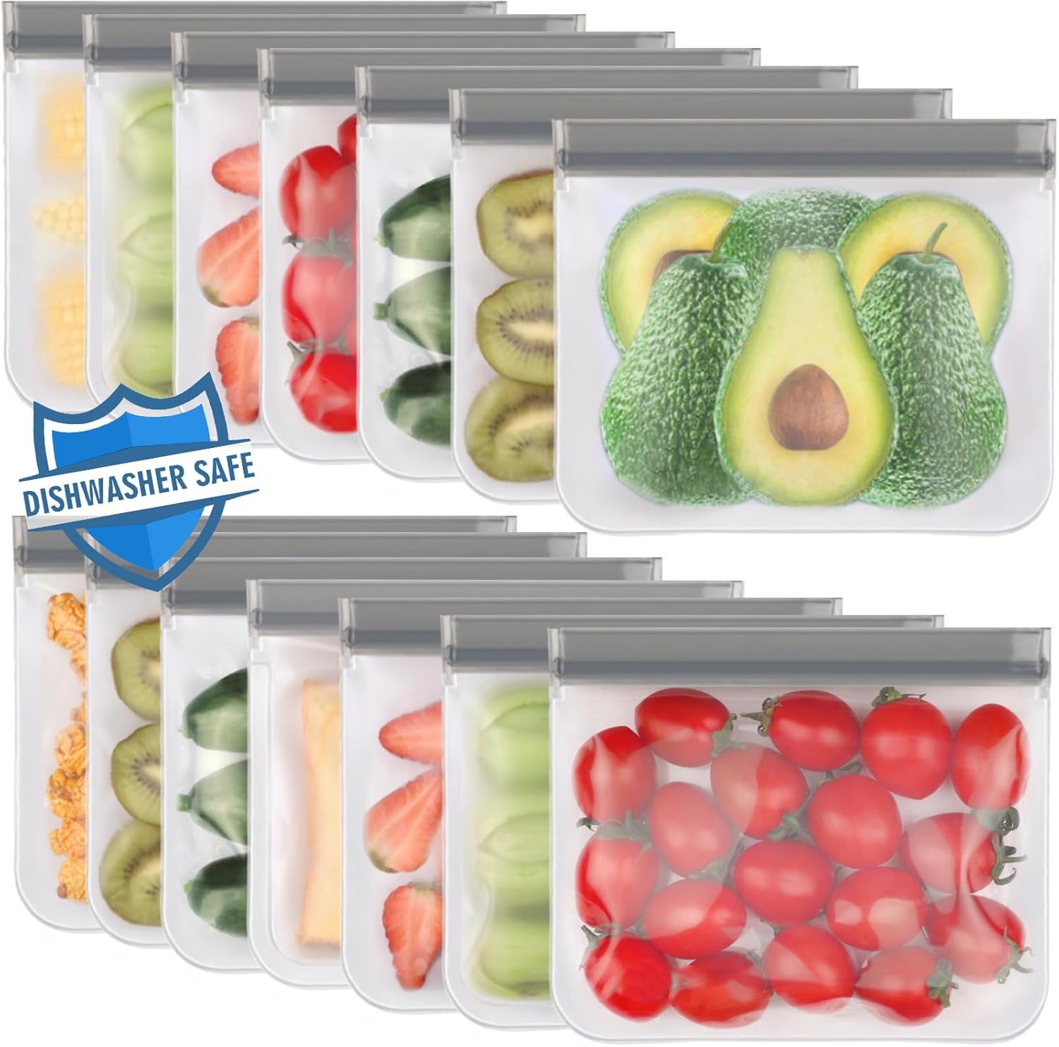 6 Pack Reusable Gallon Freezer Bags Dishwasher Safe, BPA Free Reusable 1 Gallon Bags Silicone, Leakproof Reusable Storage Bags for Marinate Meats, Cereal, Vegetables, Home Organization(Grey)