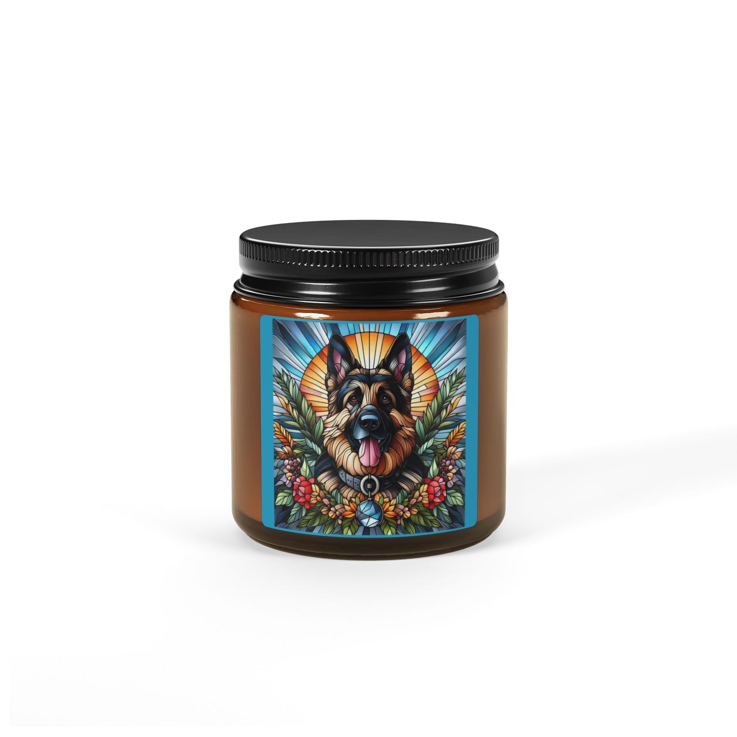 German Shepherd Scented Soy Candle (Multi-Size, Amber Jar)