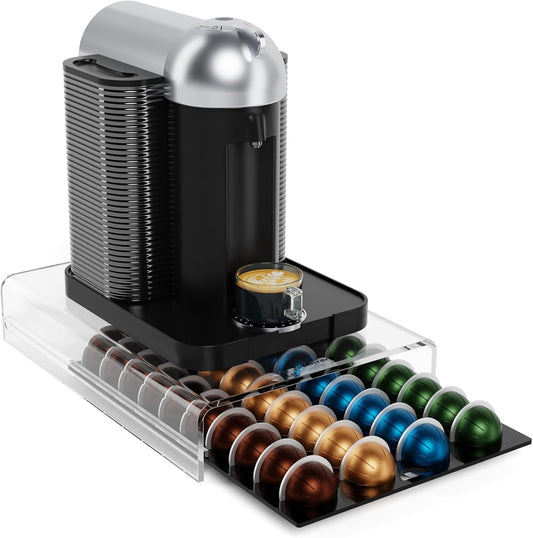 Storage Drawer for Nespresso Vertuo Coffee Pod Holder for Counter Acrylic Coffee Capsule Organizer - 40 Pods