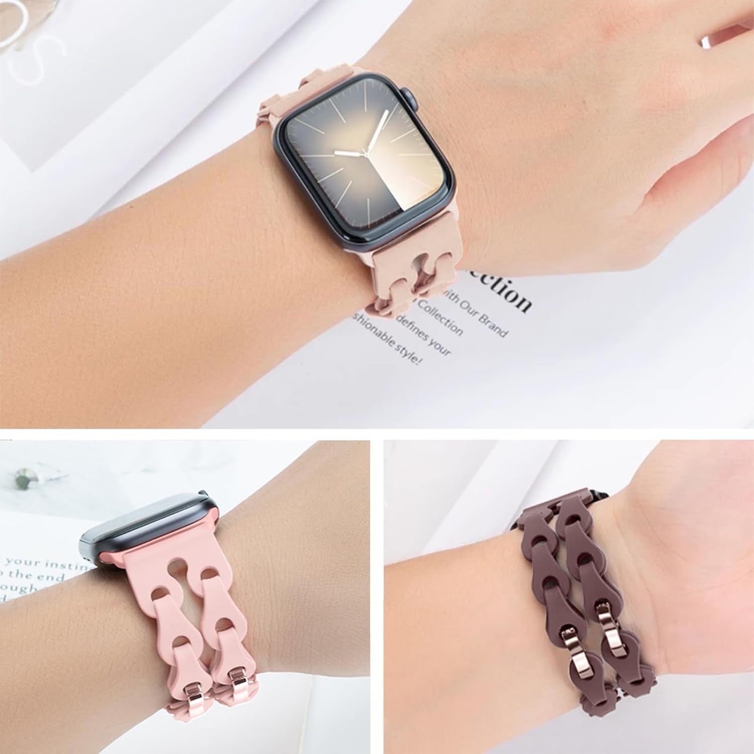 Bracelet Style Silicone Band Compatible with Apple Watch Band 40Mm 44Mm 41Mm 38Mm 45Mm 42Mm 49Mm for Women,Cute Breathable Strap Waterproof Sport Wristbands for Iwatch Series 9 SE 8 7 6 5 4 3 2 1