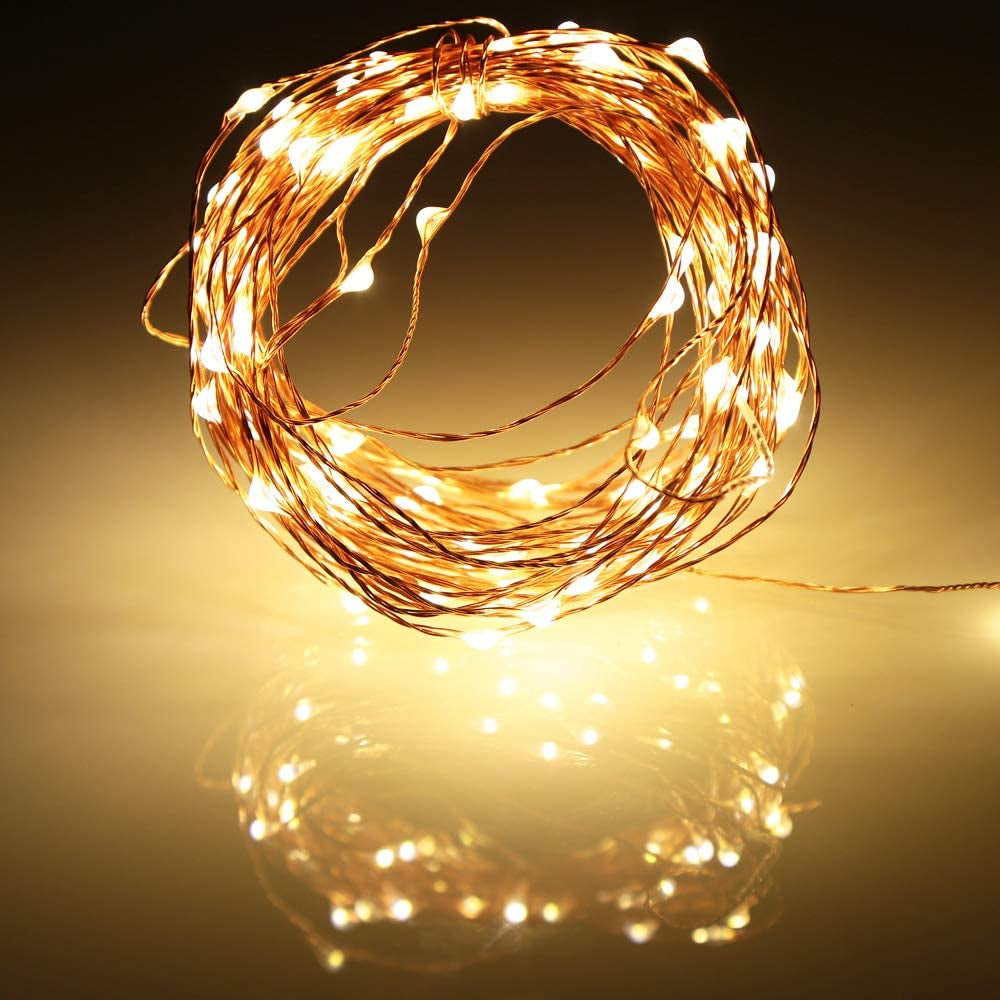 Led Fairy Lights Battery Operated, 1 Pack Mini Battery Powered Copper Wire Starry Fairy Lights for Bedroom, Christmas, Parties, Wedding, Centerpiece, Decoration (5M/16Ft Warm White)