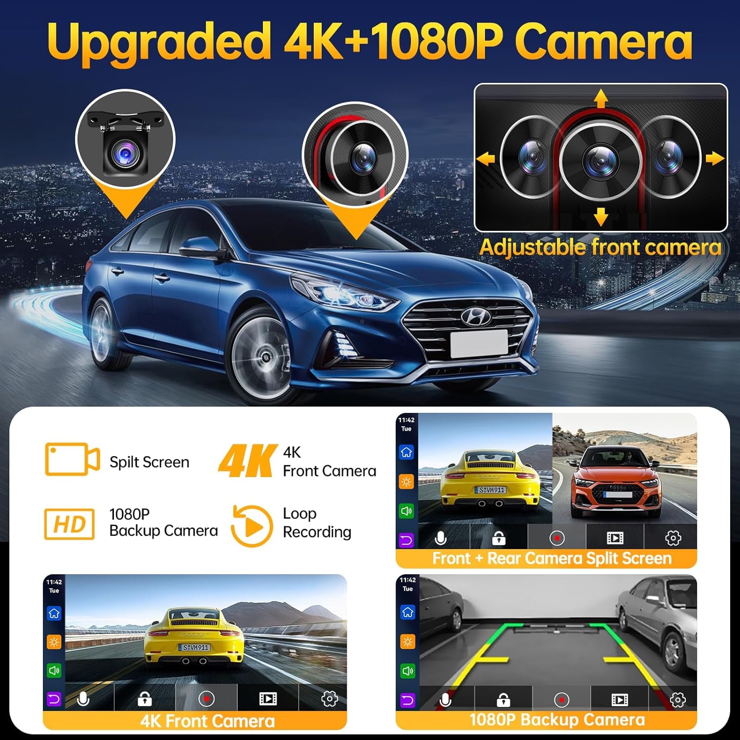 9" Wireless Apple Carplay Android Auto Screen - 4K Dash Cam, GPS Navigation, HD Touchscreen, Airplay, 1080P Backup Camera, Car Stereo - by TRUCK DRIVER