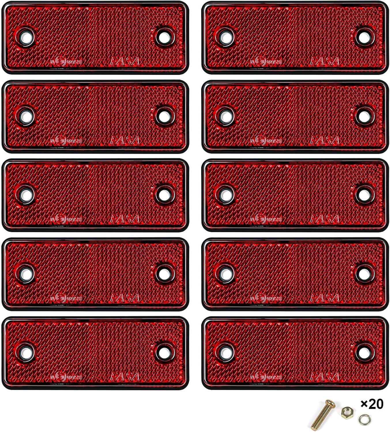 10 Pack Red Screw on Rectangular Reflectors, E11 Approval Road Safety Gate Posts Rear Reflectors for Trailer Caravan Truck Tractor Boat Lorry Motorcycle Fence Gate Post TRUCK DRIVER