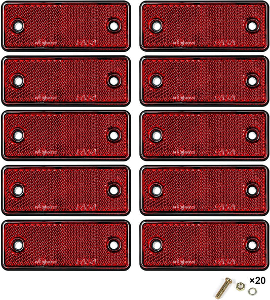 10 Pack Red Screw on Rectangular Reflectors, E11 Approval Road Safety Gate Posts Rear Reflectors for Trailer Caravan Truck Tractor Boat Lorry Motorcycle Fence Gate Post TRUCK DRIVER