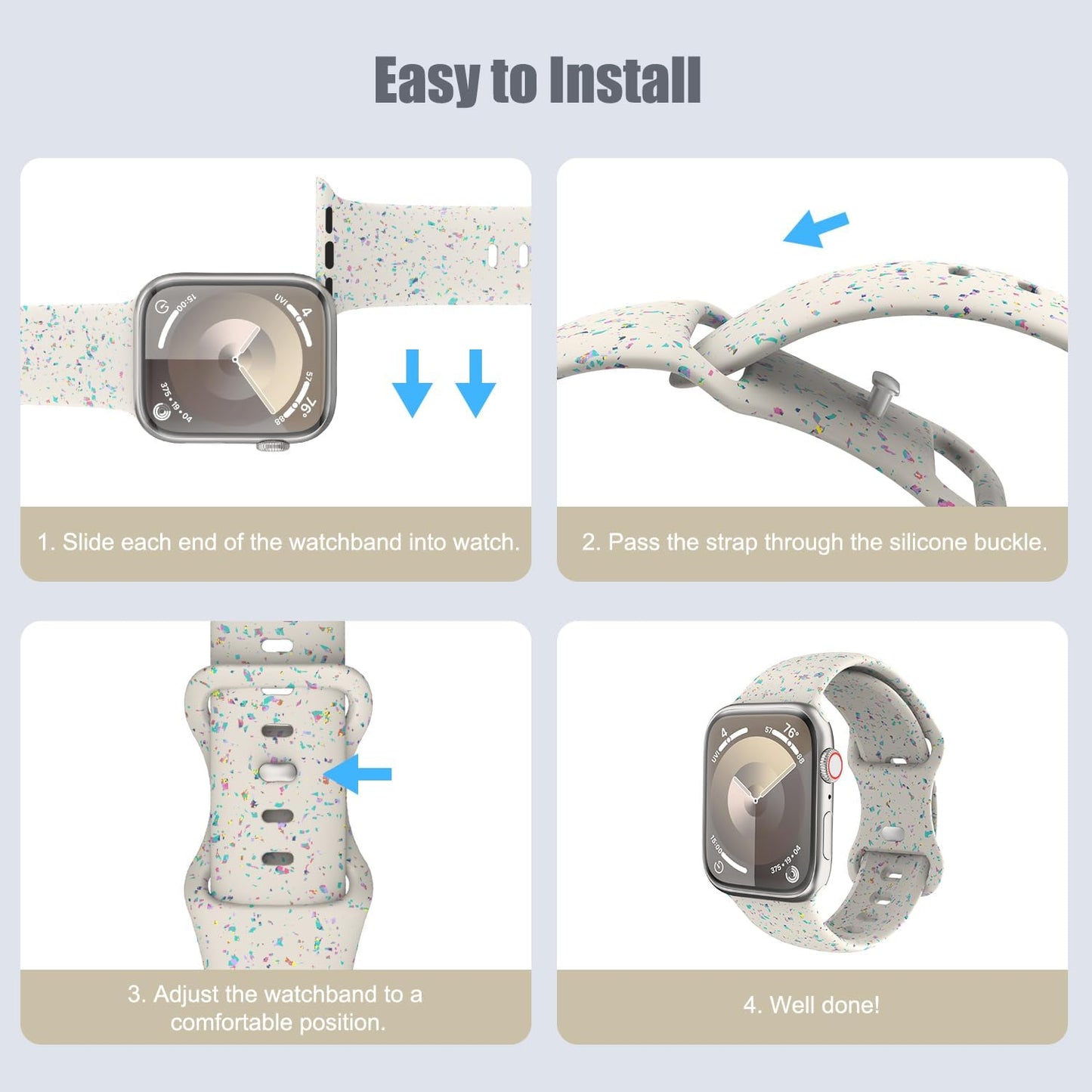 Watch Strap Compatible with Apple Watch Ultra/Ultra2 49Mm/Series 9/8/7/6/5/4/3/2/1/SE 42/44/45Mm, Colorful Flakes Pattern Silicone Band Replacement Sport Wristband, Dark Blue