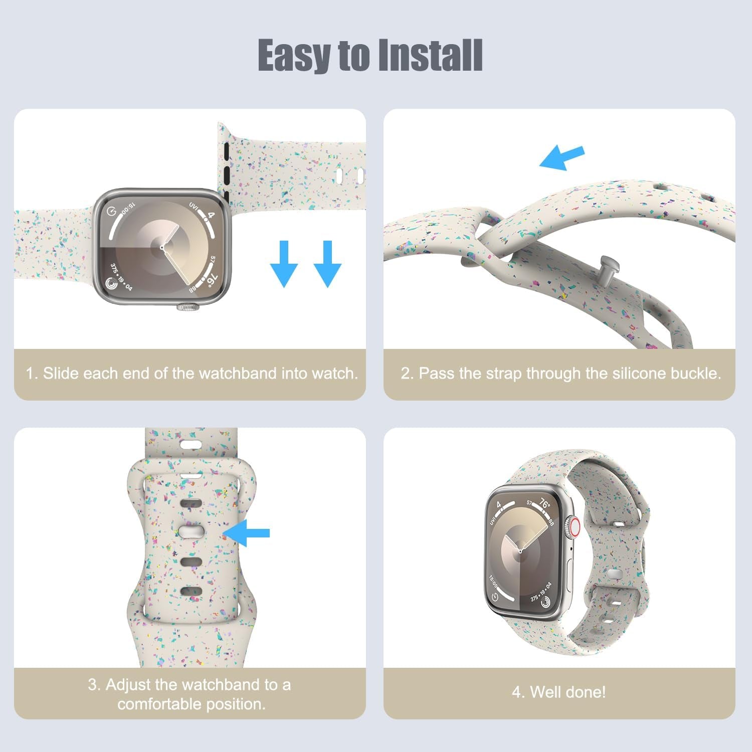 Watch Strap Compatible with Apple Watch Ultra/Ultra2 49Mm/Series 9/8/7/6/5/4/3/2/1/SE 42/44/45Mm, Colorful Flakes Pattern Silicone Band Replacement Sport Wristband, Dark Blue