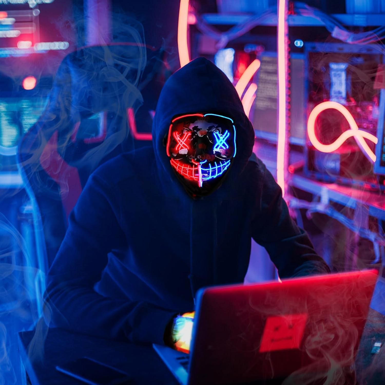 Halloween Mask Skeleton Gloves Set, 3 Modes Light up Scary LED Mask with LED Glow Gloves, Halloween Decorations Anonymous Carnival Costumes Glow Purge Masks for Boys Girl