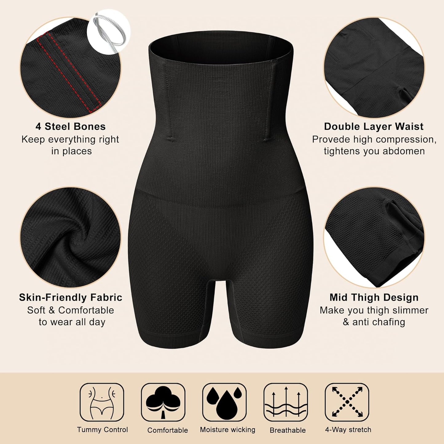 Shapewear Shorts for Women Tummy Control High Waist Body Shaper Compression Thigh Slimmer Butt Lifter Panties