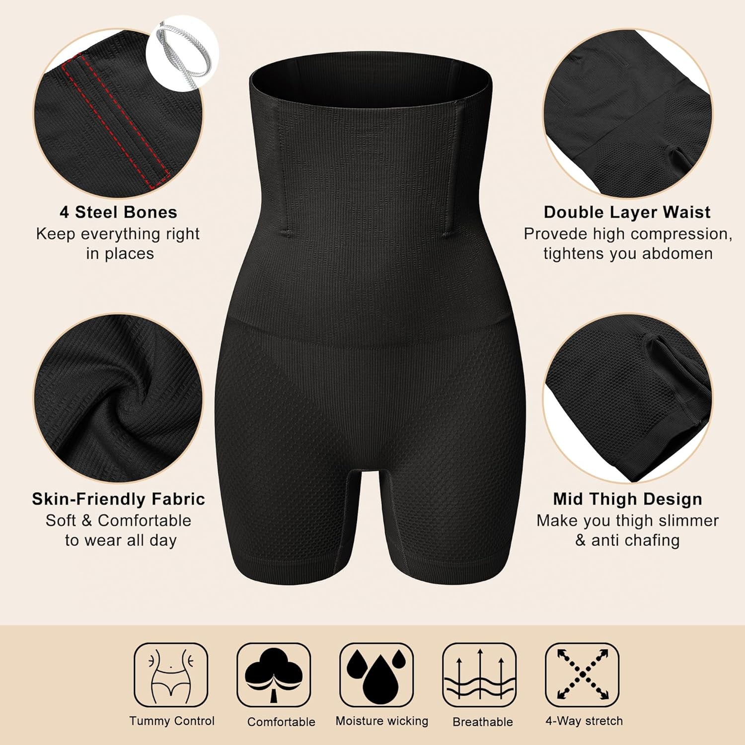Shapewear Shorts for Women Tummy Control High Waist Body Shaper Compression Thigh Slimmer Butt Lifter Panties