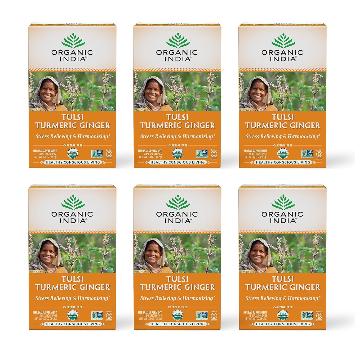 Tulsi Original Herbal Tea - Holy Basil and African Basil Calming and Stress Relief Tea, Immune Support, USDA Certified Organic, Non-Gmo, Caffeine-Free - 18 Infusion Bags, 6 Pack TLBH