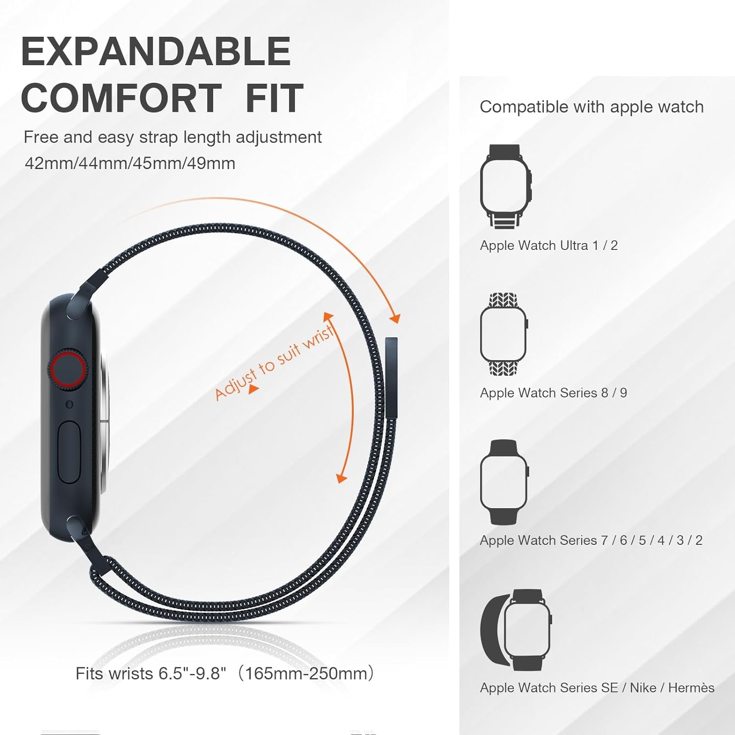 Stainless Steel Milanese Loop Compatible with Apple Watch Band 42Mm 44Mm 45Mm 49Mm 38Mm 40Mm 41Mm Men and Women, Mesh Loop Magnetic Clasp Replacement for Iwatch Bands Ultra Series 9 8 7 SE 6 5 4 3 2 1