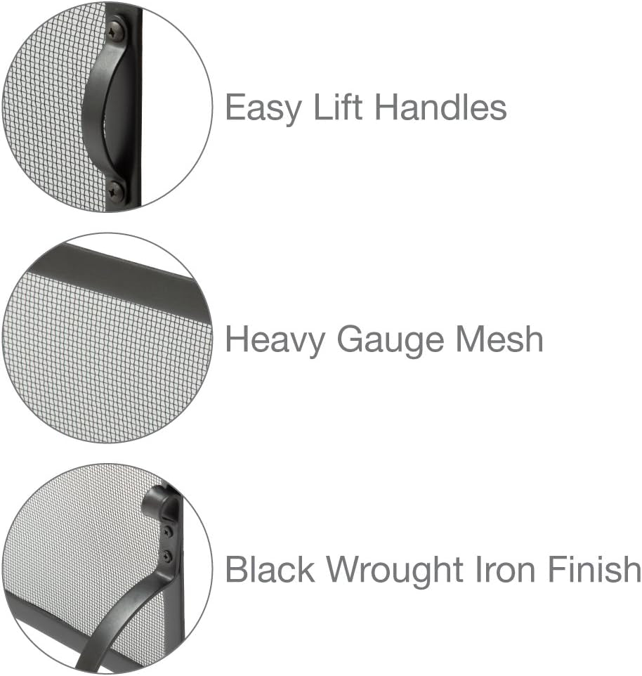 , S-1075, Large Wrought Iron Spark Guard Fireplace Screen (50" Wide X 35" Tall)