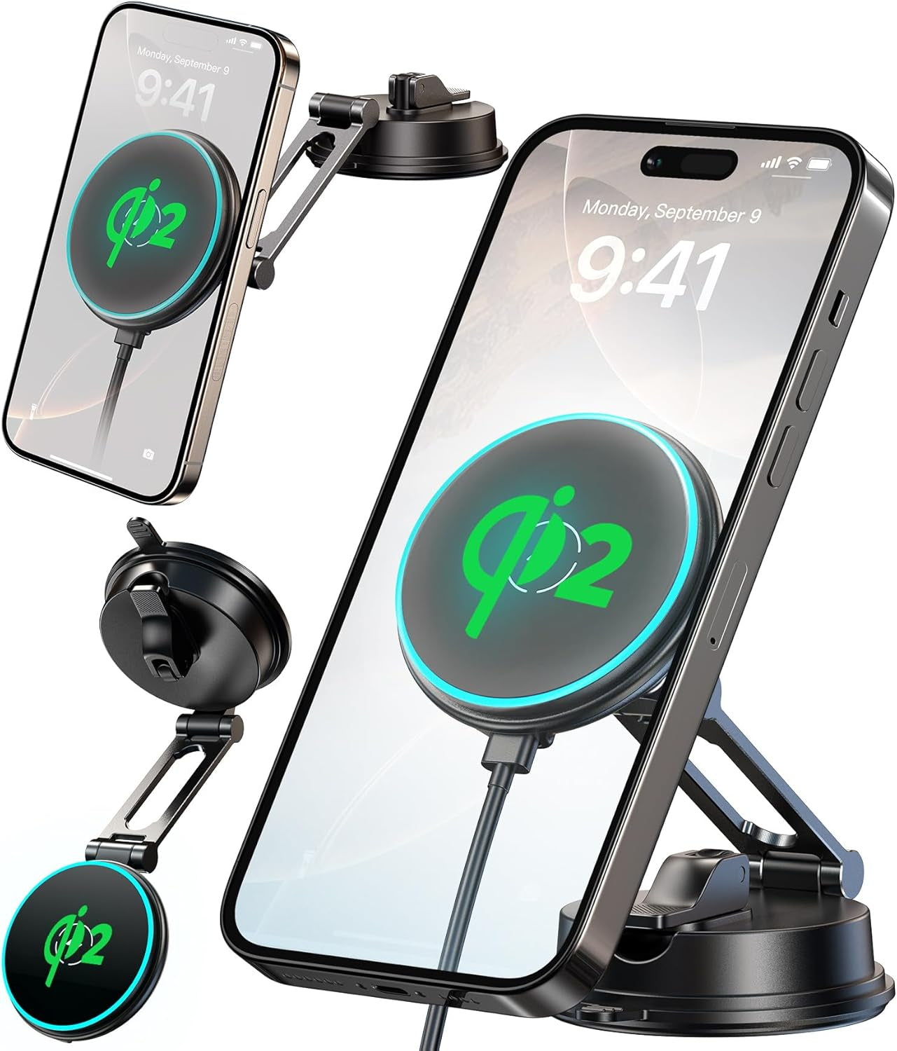 Folding Car Phone Mount for Magsafe, Magnetic Dashboard, Windshield Holder, Strong Suction, Easy to Relocate, Must-Have for Car Rentals, Best Accessories for Men Women Iphone 16E/15/14/13/12 Pro Max