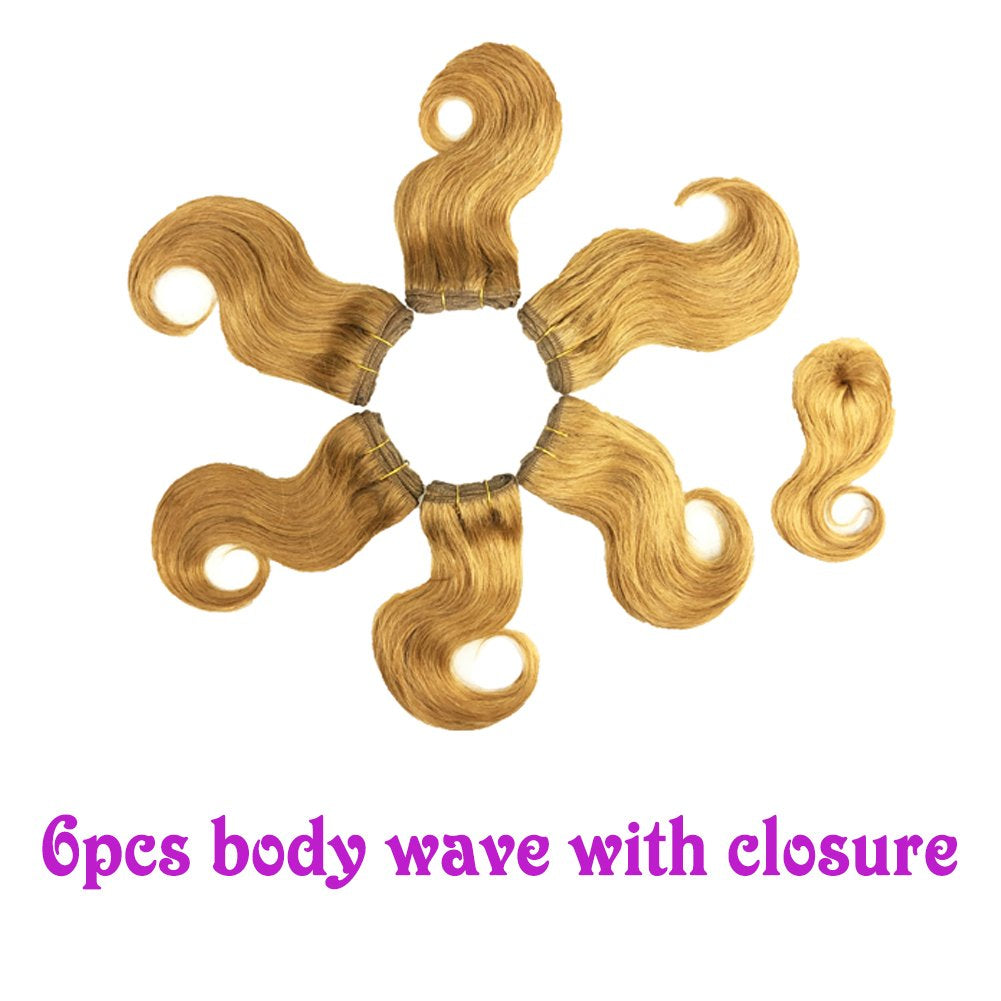 Beauty Brazilian Virgin Short Hair Extensions Honey Blonde Body Wave Bundles with Closure 8 Inch Bob Weave Human Hair