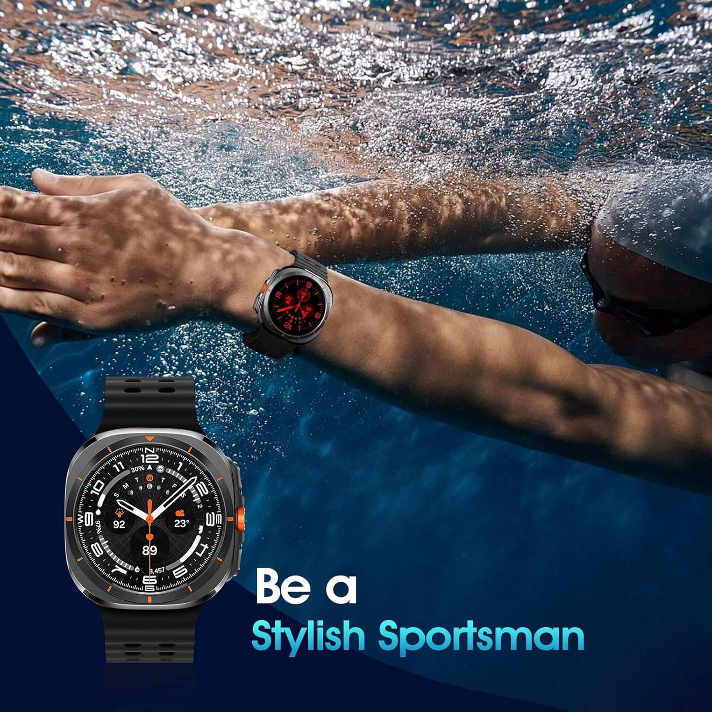 Ocean Silicone Sport Band for Samsung Galaxy Watch 7 Ultra Band 47Mm, Breathable Soft Waterproof Watch Band for Galaxy Watch Ultra Bands,Black