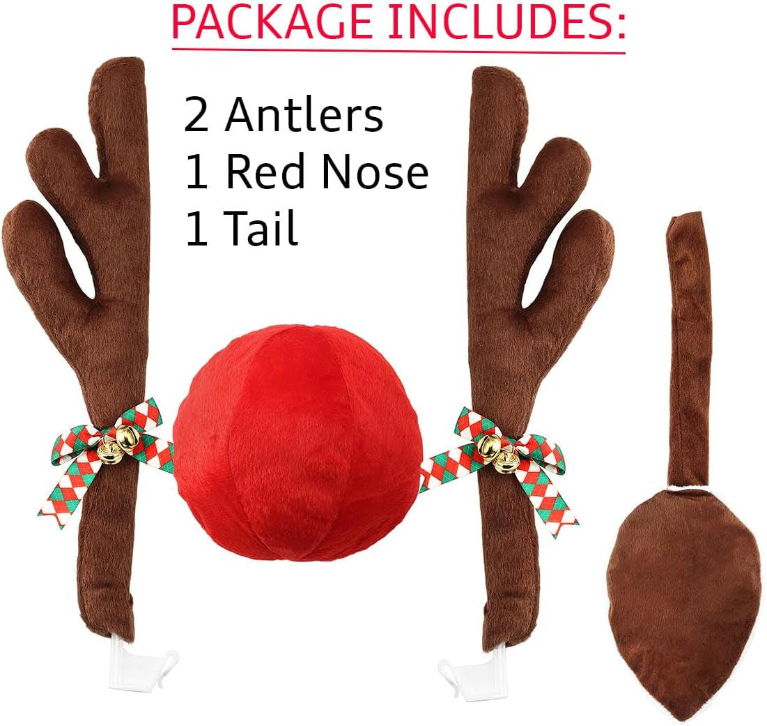 Premium Reindeer Antlers for Cars - Car Christmas Decorations Antlers with Nose and Tail Auto Accessories