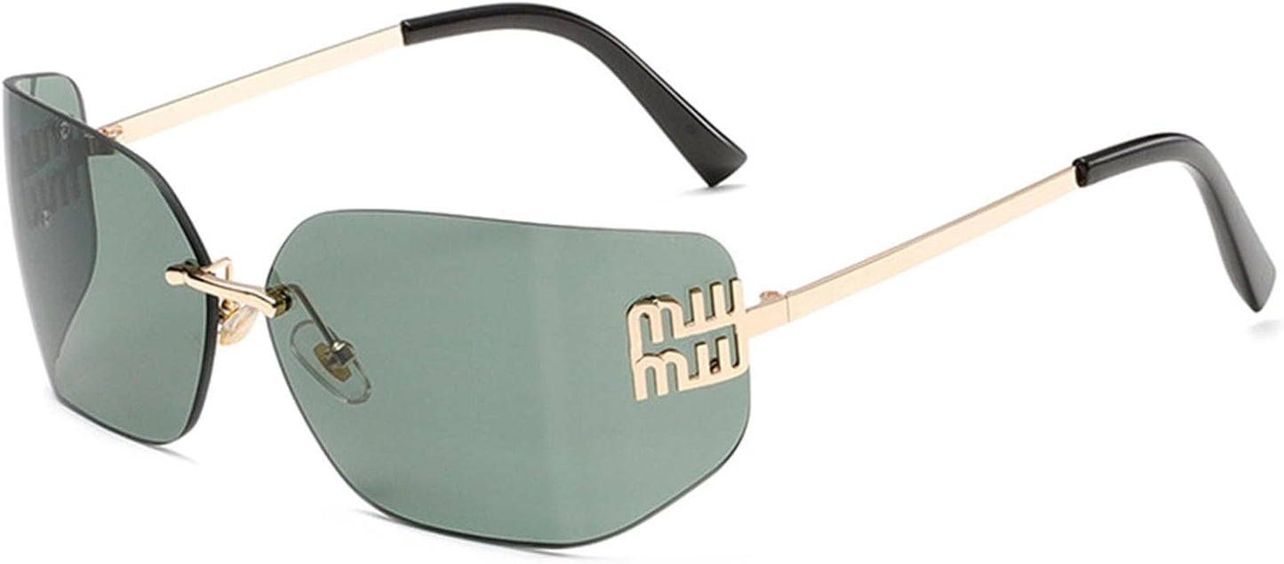 Futuristic Rimless Y2K Sunglasses for Women Men Fashion Wrap around Frame Trendy Shield Frameless Design