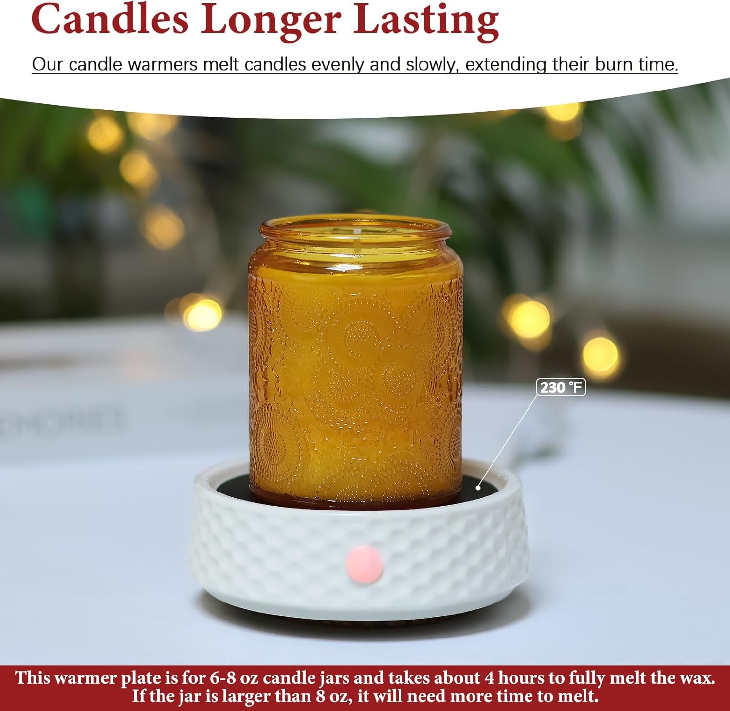 Electric Large Candle Warmer Plate - Ceramic Candle Wax Warmers for Jar Candles, Coffee Mug Warmer, Cup Warmers for Home Office, Aromatherapy Fragrance and Heating Beverage, Milk, Tea, Hot Chocolate