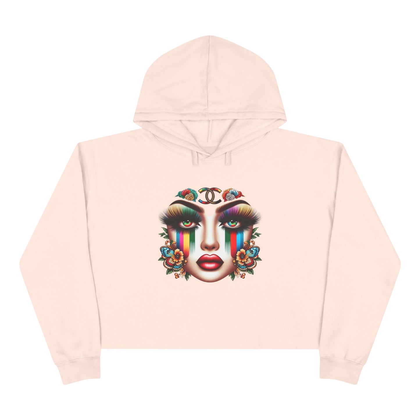 GUCCI Inspired Colorful Floral Face Crop Hoodie - Trendy Streetwear for Self-Expression