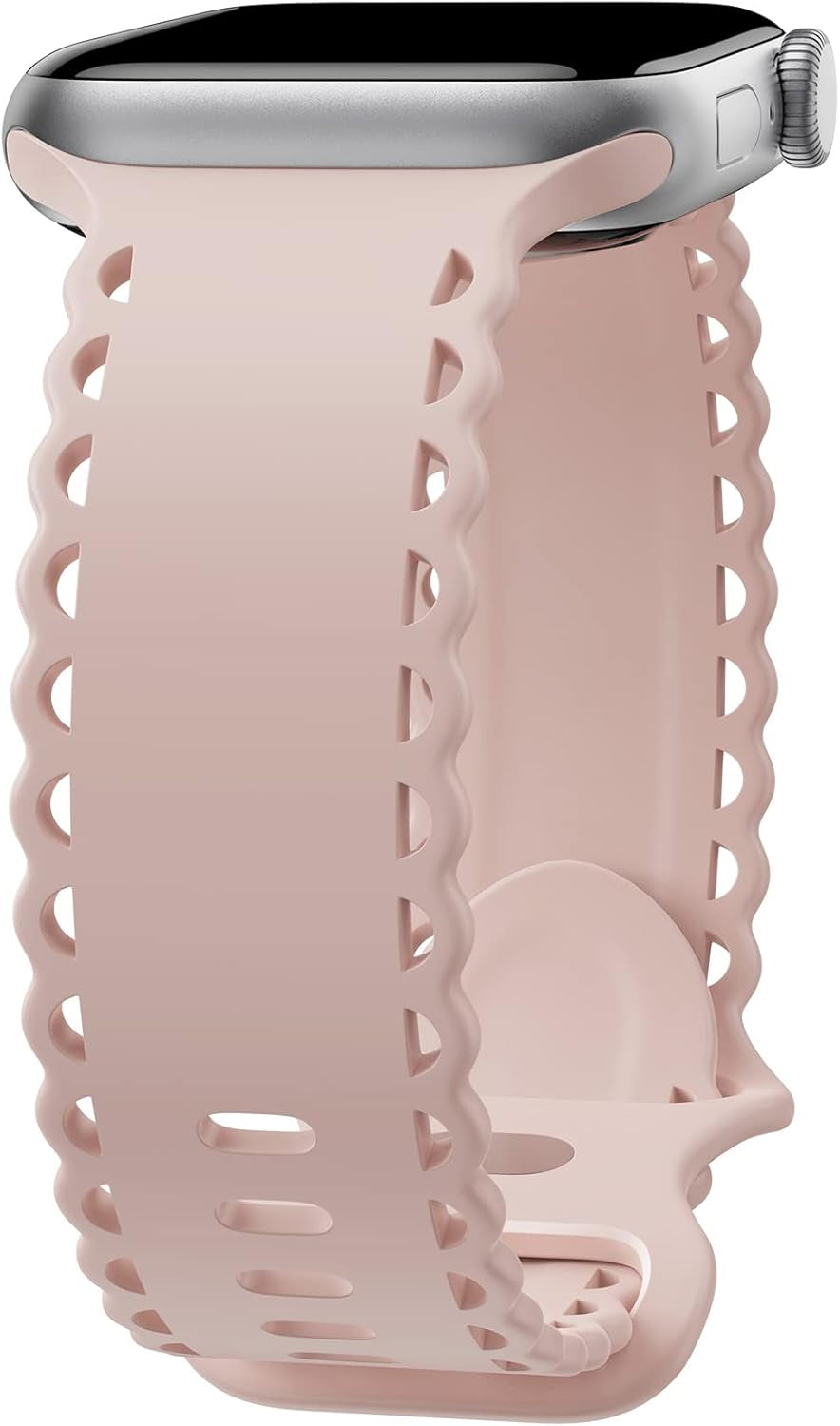 Compatible with Apple Watch Band 41Mm 40Mm 38Mm 49Mm 45Mm 44Mm 42Mm Women Girl, Pink Sand Lace Hollow-Out Soft Silicone Sport Bands for Iwatch Ultra SE Series 10 9 8 7 6 5 4 3 2, Pinksand-38