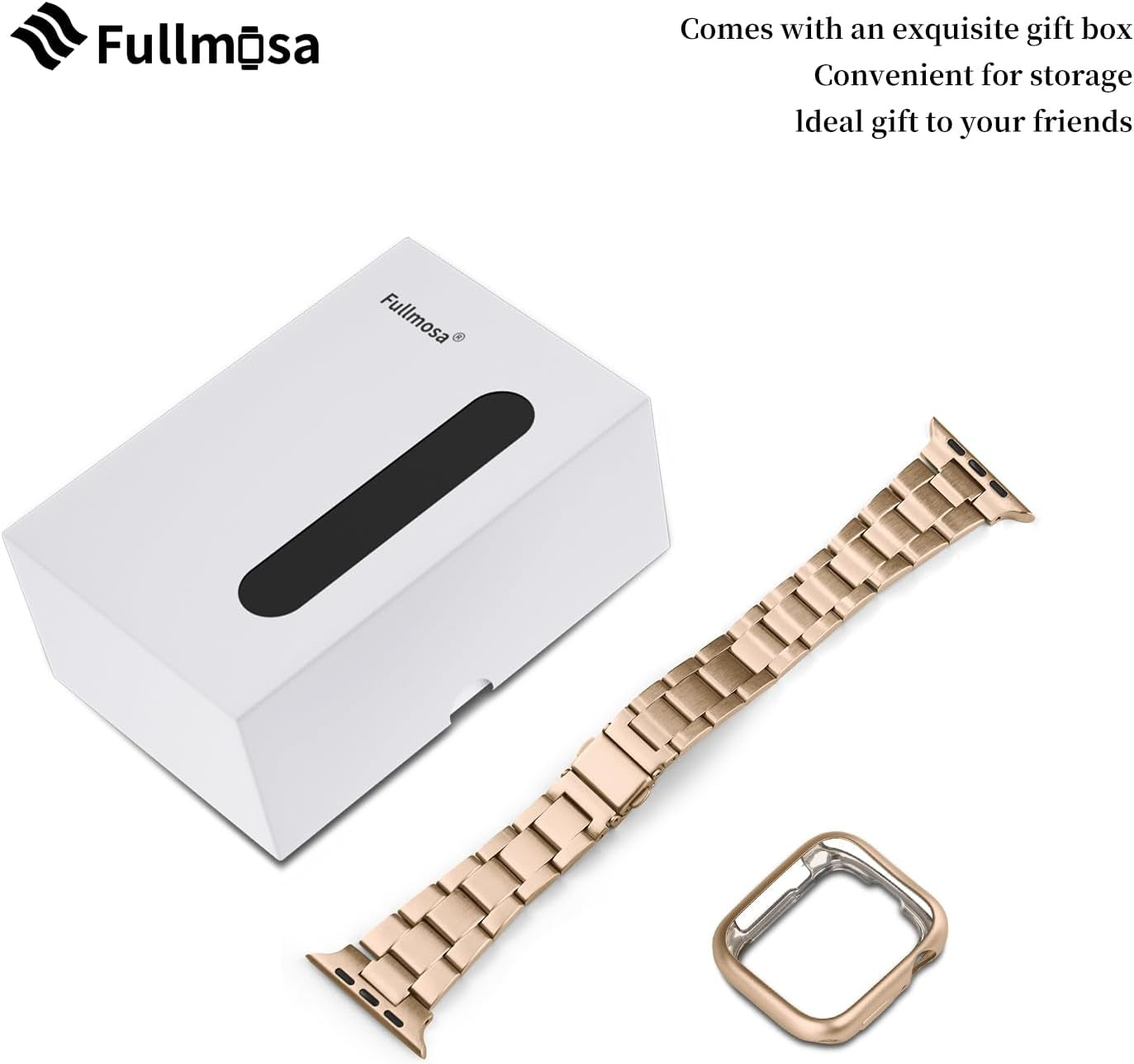 No Tools Needed Compatible Apple Watch Bands 41Mm 40Mm 38Mm,Slim Stainless Steel Chain Strap with Case for Iwatch Series 9/8/7/6/5/4/3/2/1/Se2/Se,Rose Gold