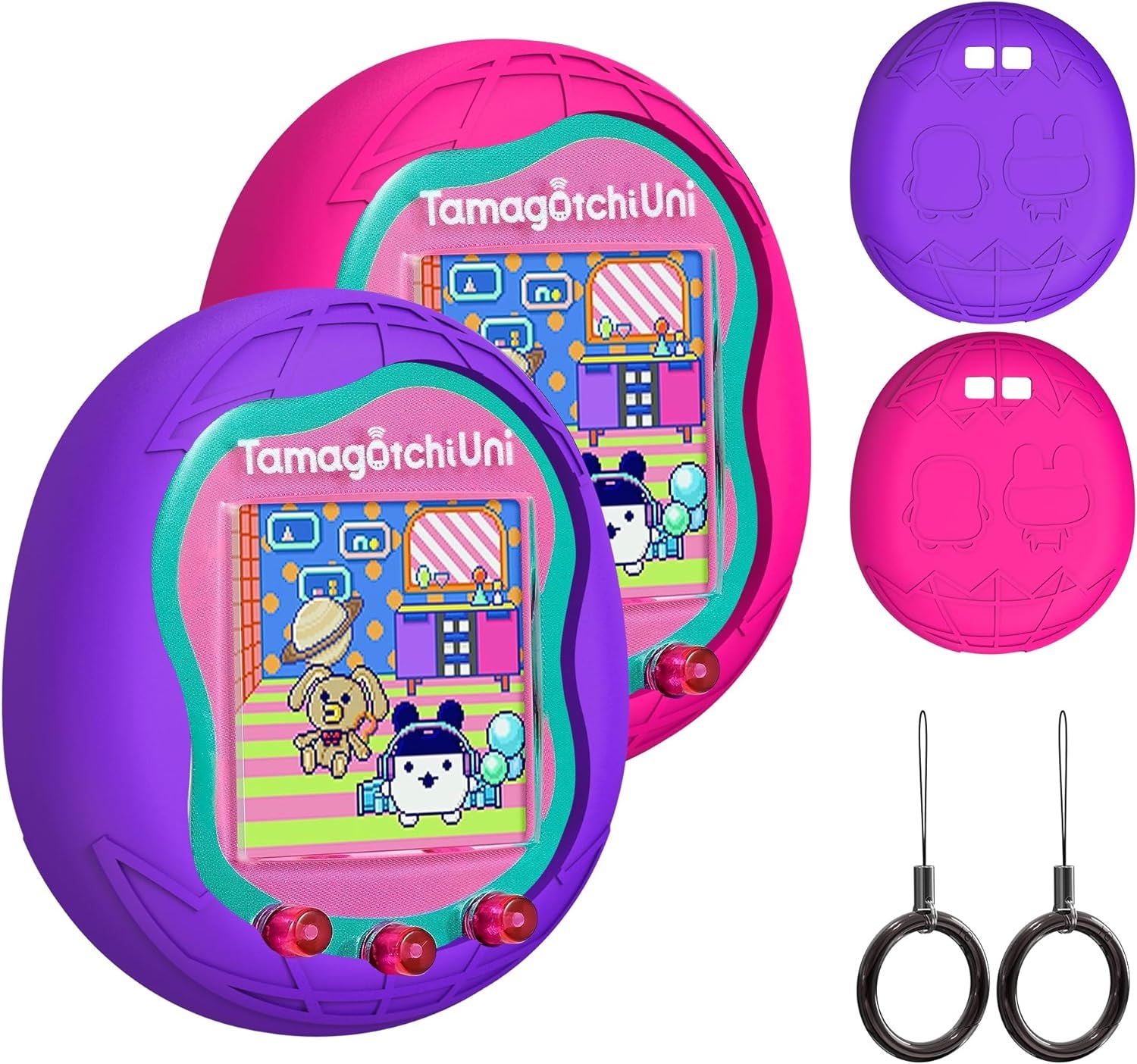 Silicone Case Compatible with Tamagotchi Uni Virtual Pet Machine, Protective Skin Sleeve Shell for Tamagotchi Uni with Finger Lanyard (Light Blue and Black) ZOUSA