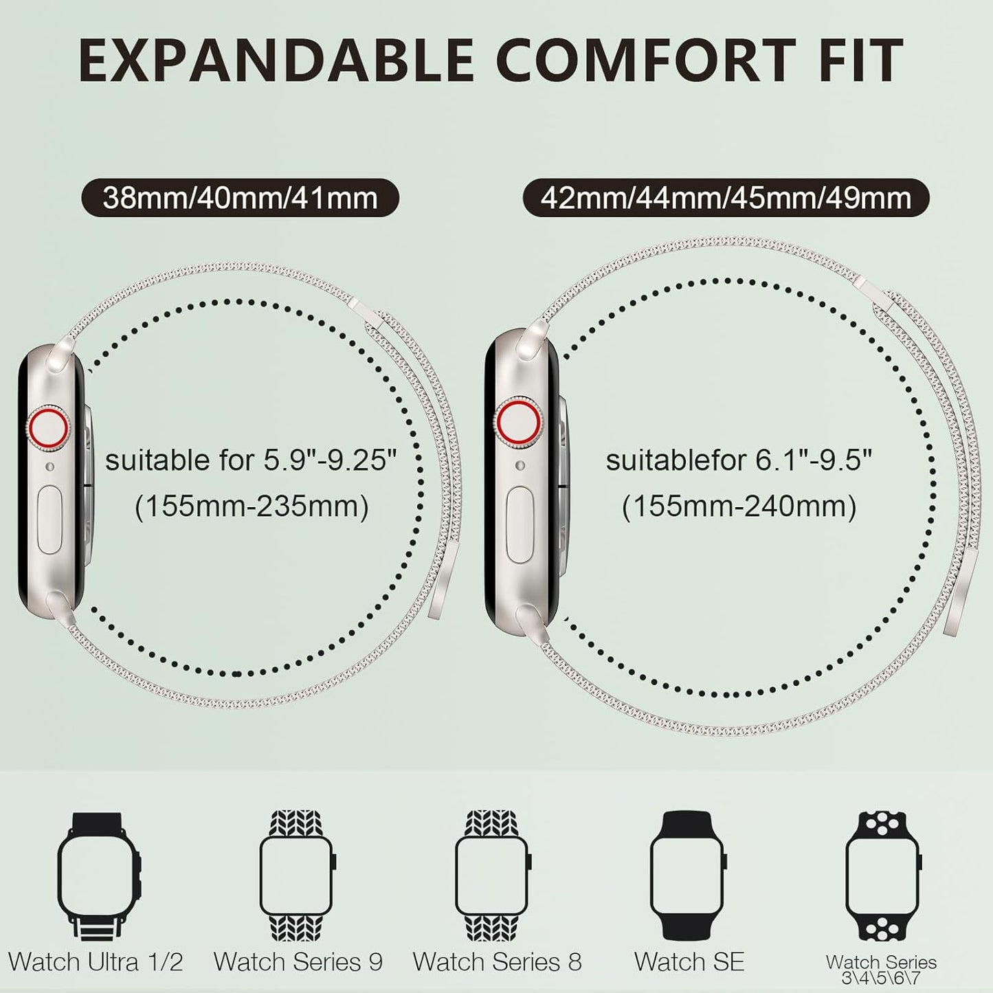 Compatible with Apple Watch Band Series 9, Ultra 2, SE, Ultra 8 7 6 5 4 3 2 1 38Mm 40Mm 41Mm 42Mm 44Mm 45Mm 49Mm Women and Men, Stainless Steel Mesh Loop Magnetic Clasp Replacement For