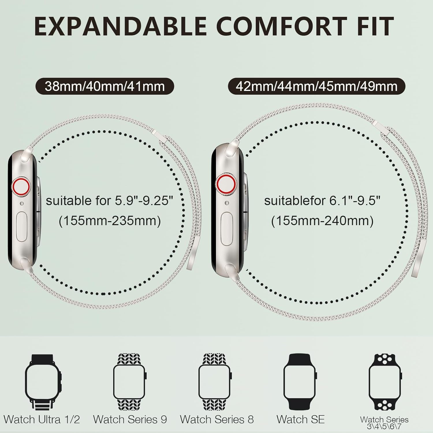 Compatible with Apple Watch Band Series 9, Ultra 2, SE, Ultra 8 7 6 5 4 3 2 1 38Mm 40Mm 41Mm 42Mm 44Mm 45Mm 49Mm Women and Men, Stainless Steel Mesh Loop Magnetic Clasp Replacement For